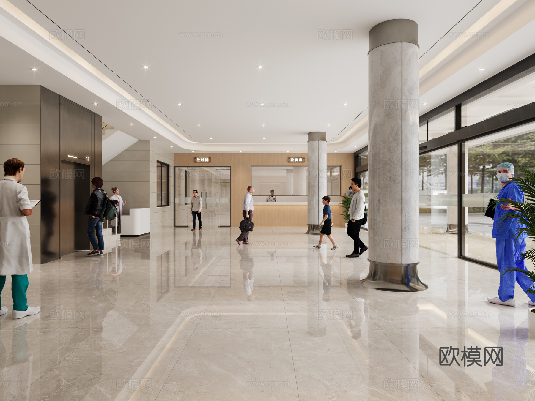 现代医院大厅捡药窗口挂号窗口3d模型下载