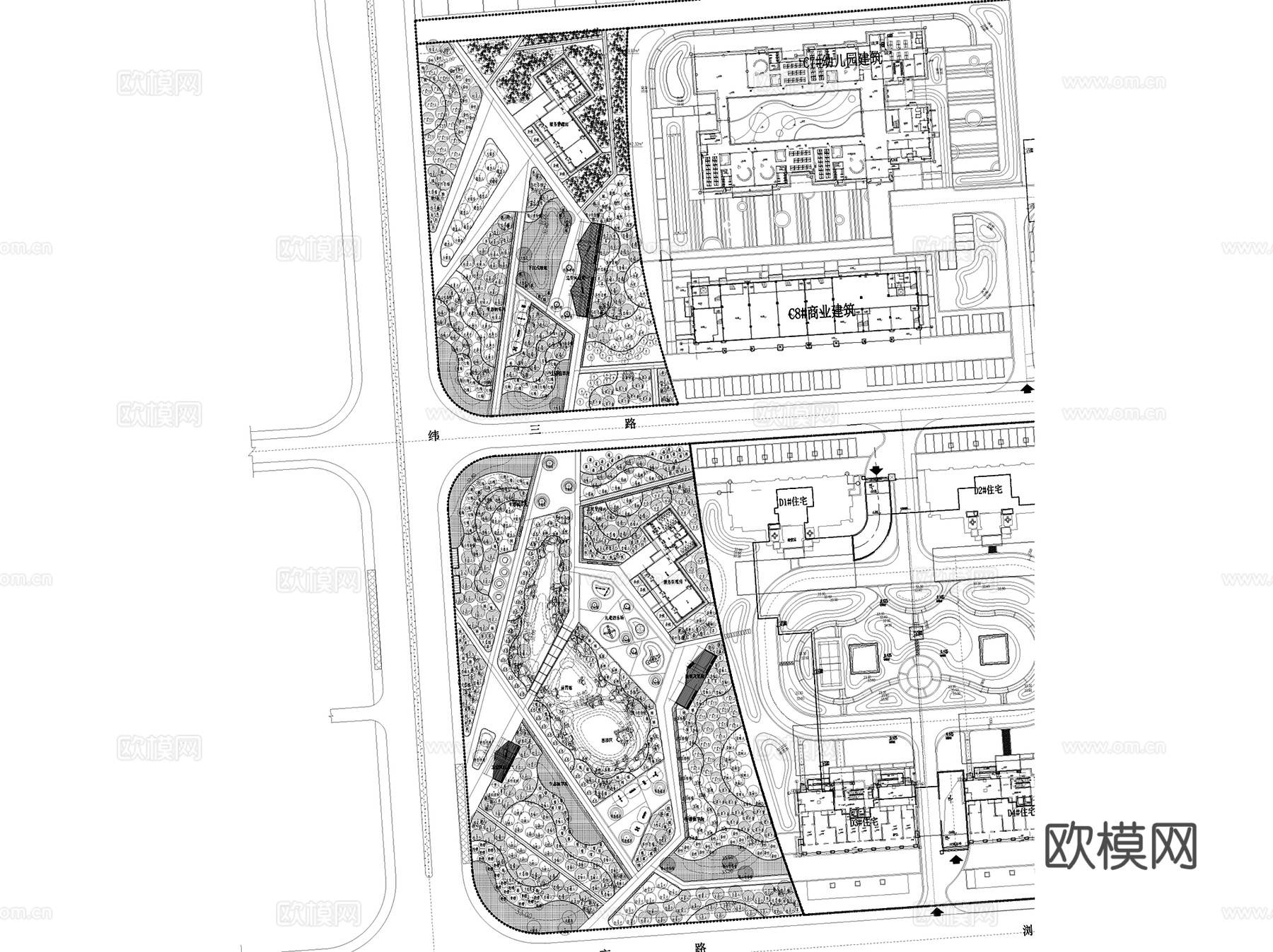 长沙芙蓉新城龟山绿带公园景观、电气、给排水 CAD施工图集cad施工图