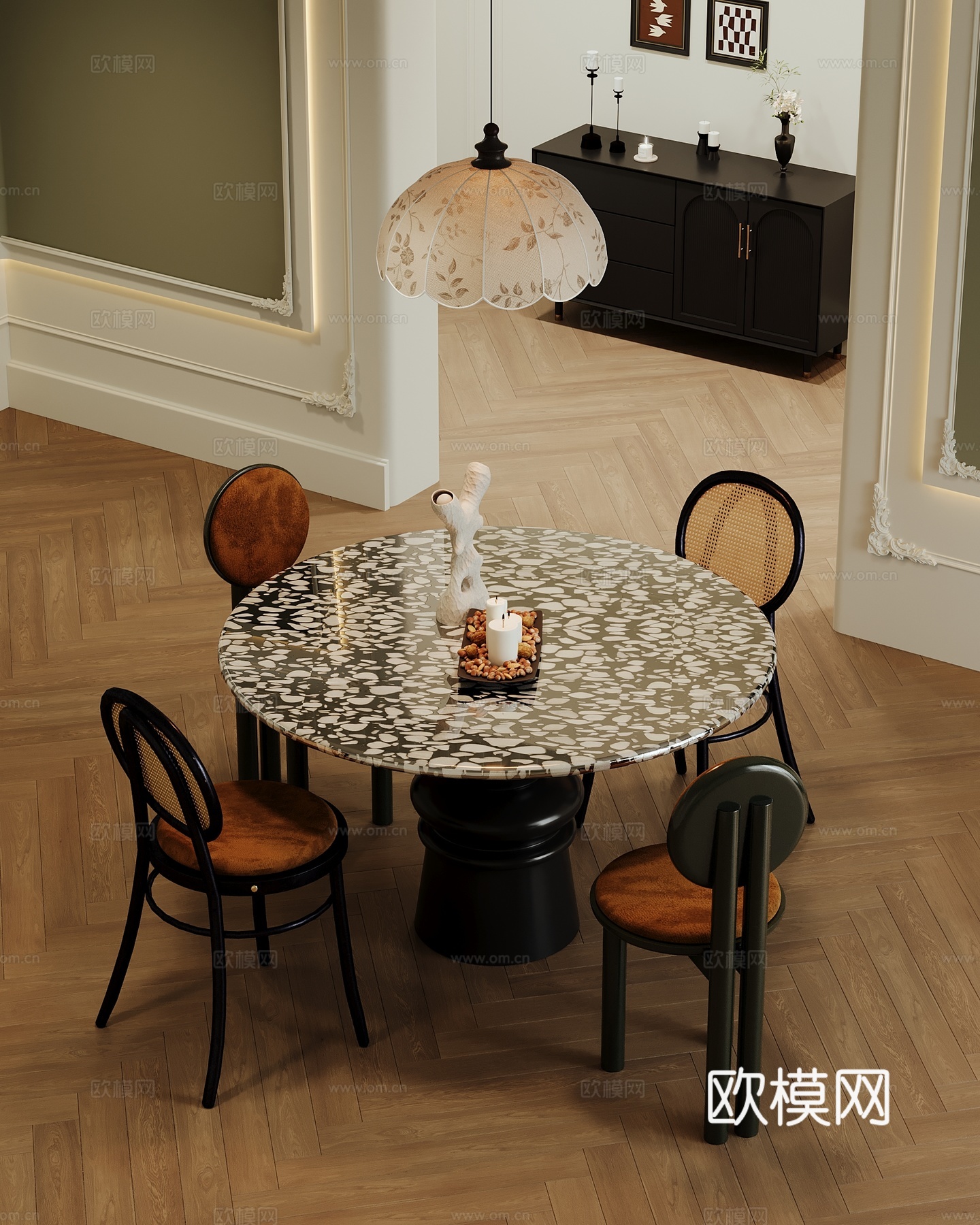 法式餐桌椅 中古风餐桌椅3d模型下载