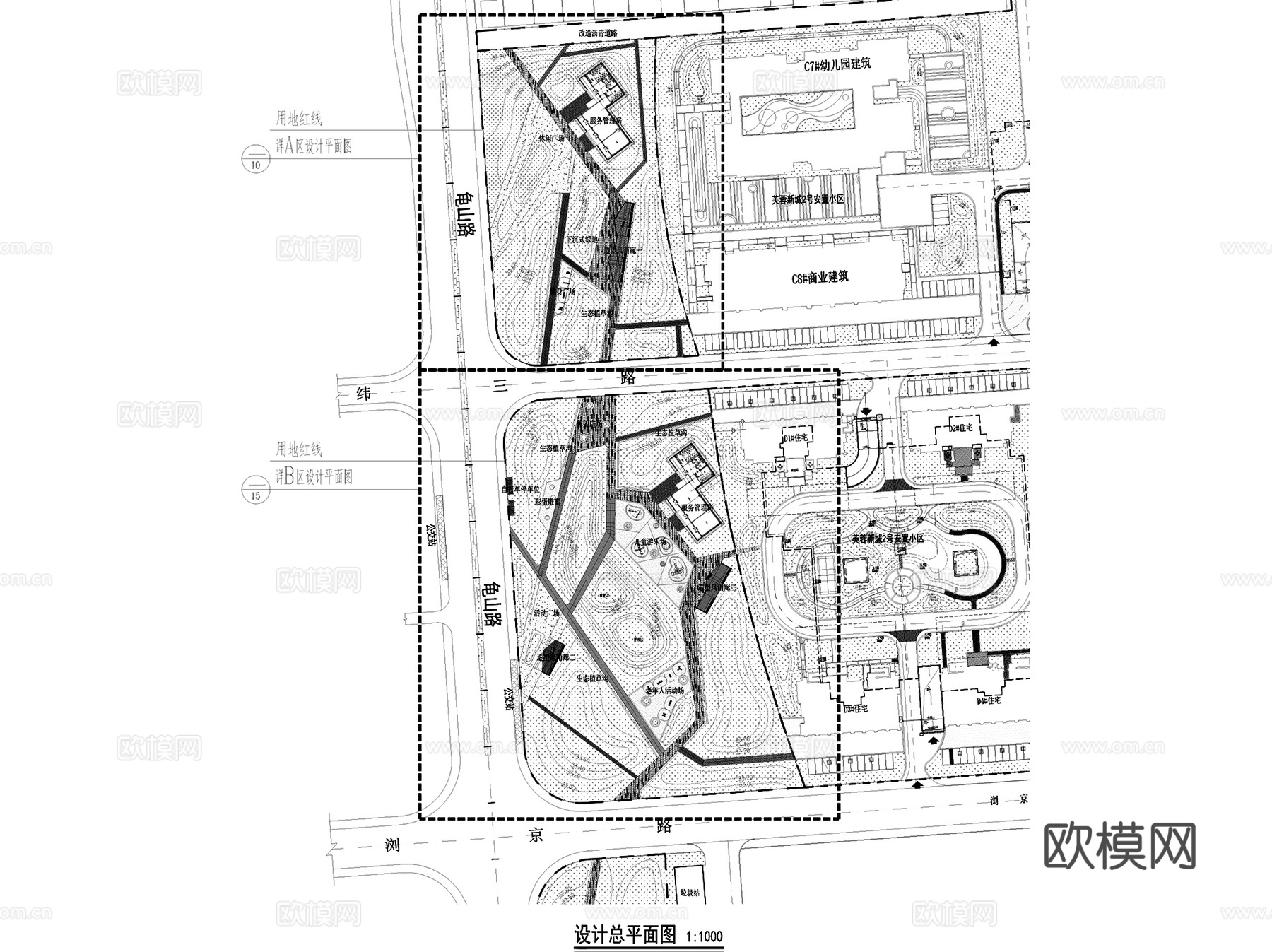 长沙芙蓉新城龟山绿带公园景观、电气、给排水 CAD施工图集cad施工图