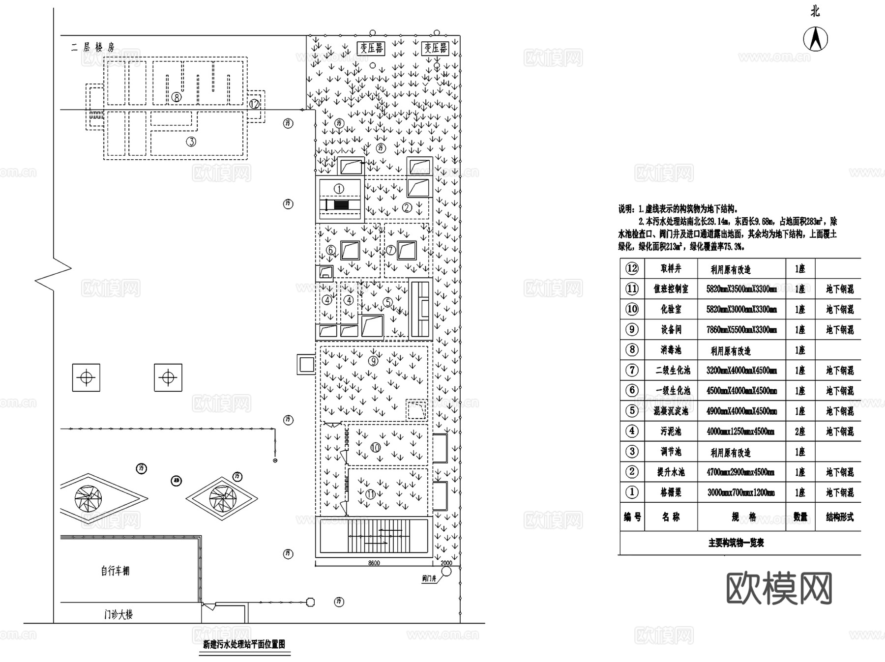一体化生活医疗污水废水处理站建筑设备CAD施工图集 14套cad施工图