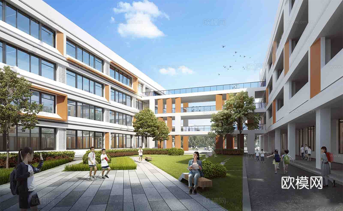 现代校园景观  校园建筑 教学楼建筑su模型