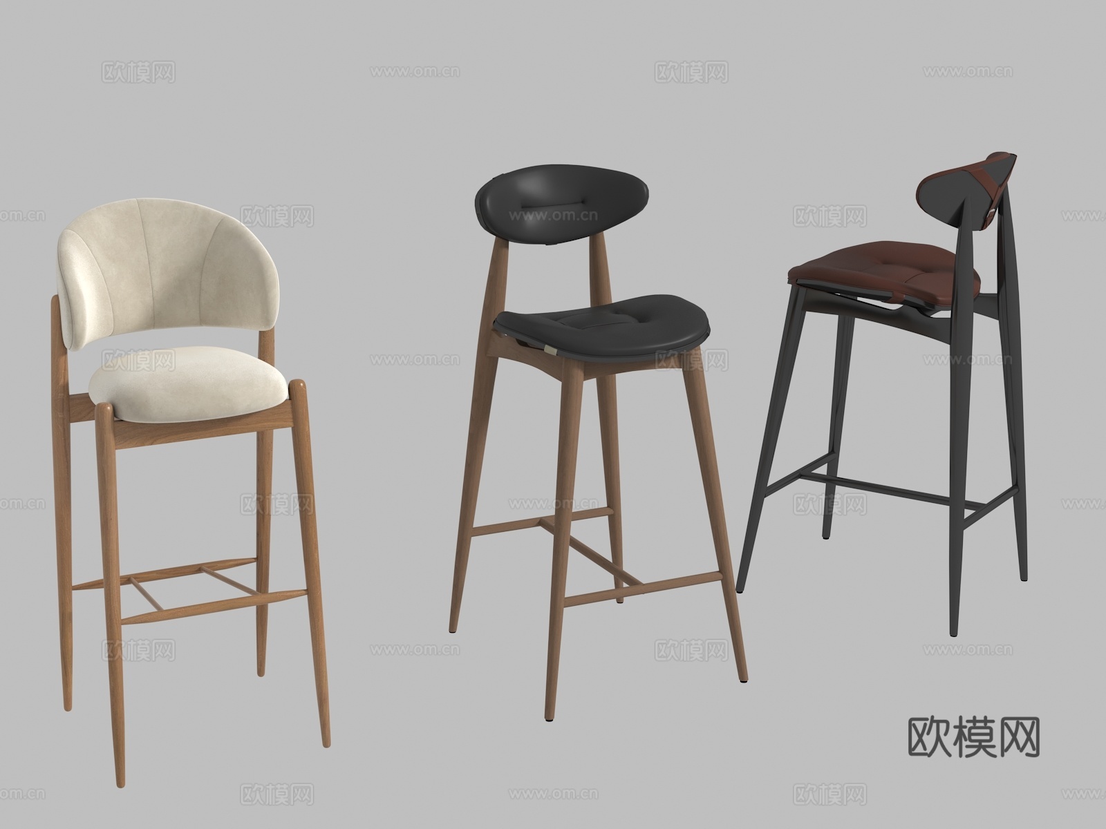 法式吧椅组合3d模型下载