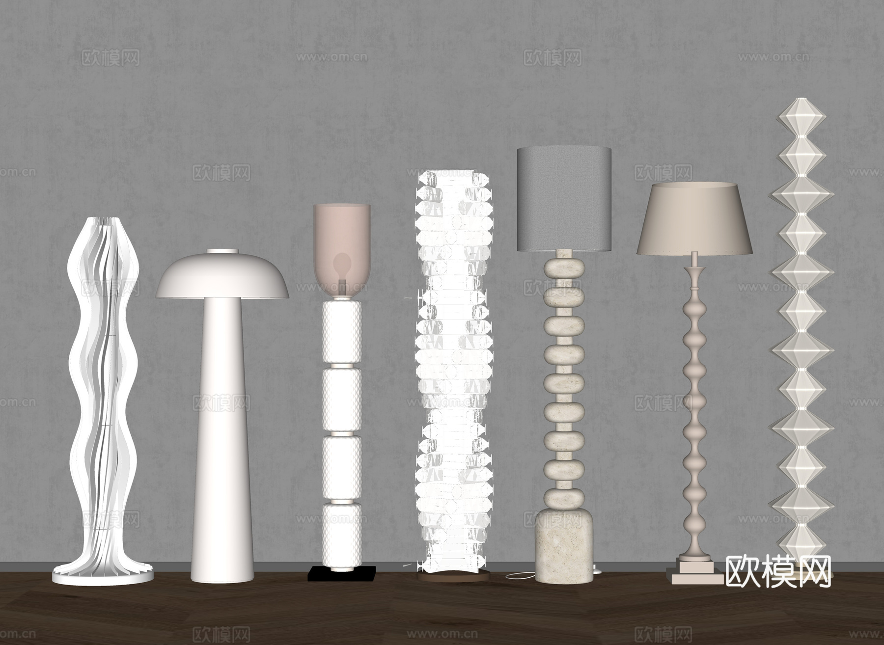 现代奶油风落地灯su模型