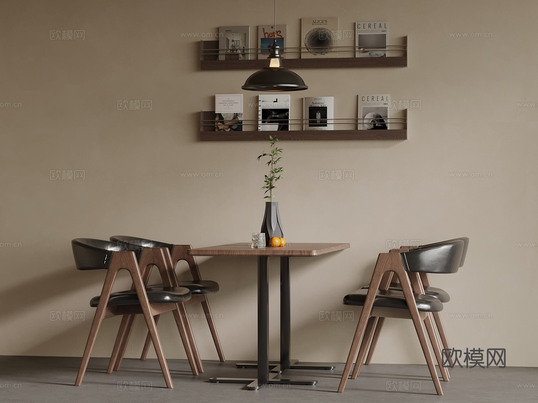 中古风餐桌椅 报刊架 置物架su模型