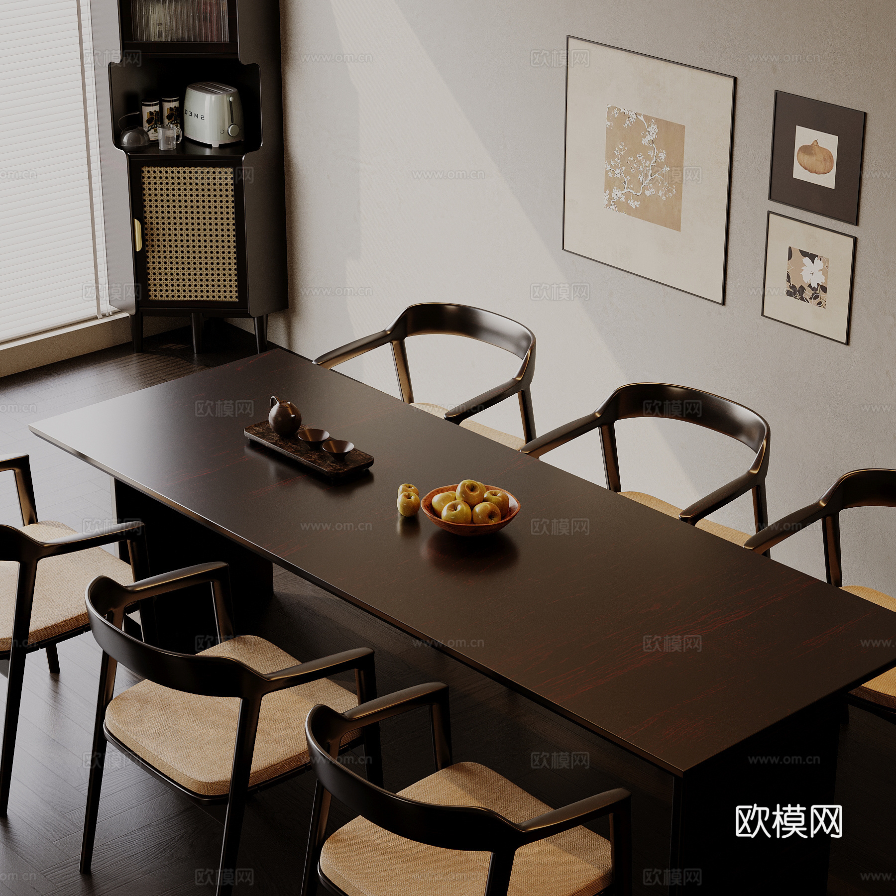 中古风餐桌椅 新中式餐桌椅su模型
