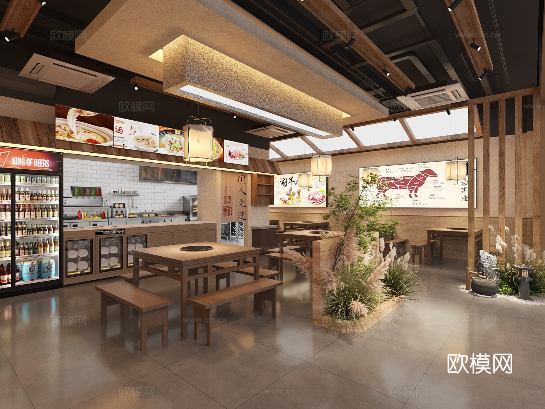 侘寂餐厅 火锅店su模型