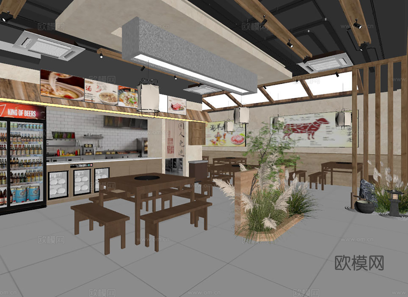 侘寂餐厅 火锅店su模型
