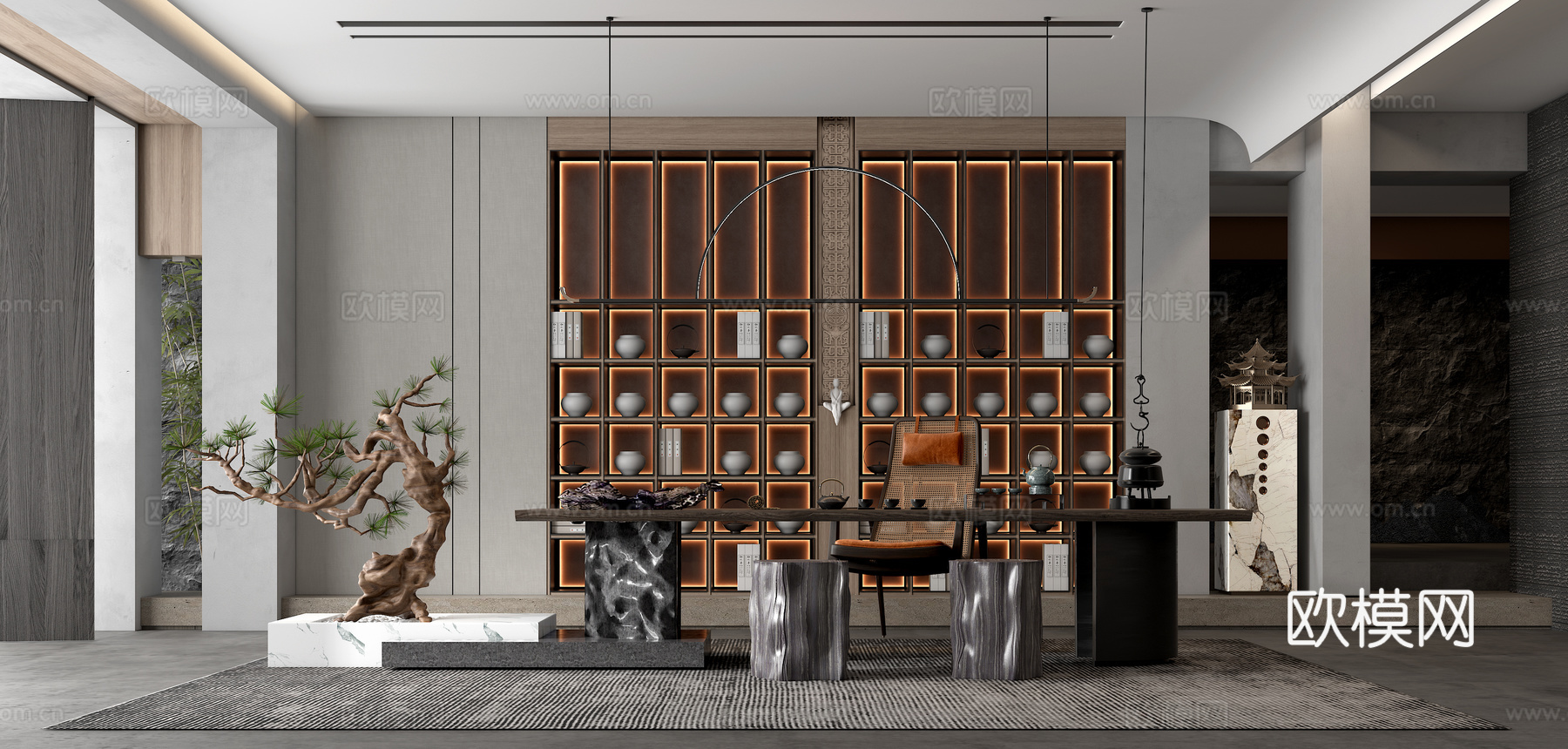新中式茶室su模型