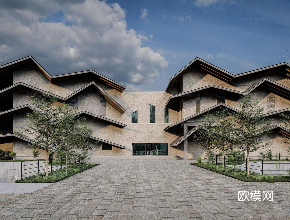 现代展览馆建筑 博览馆 建筑外观su模型