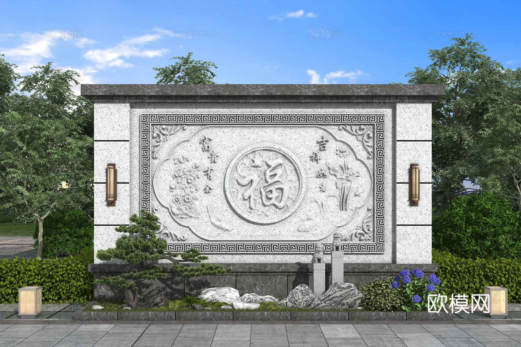 影壁 景墙su模型