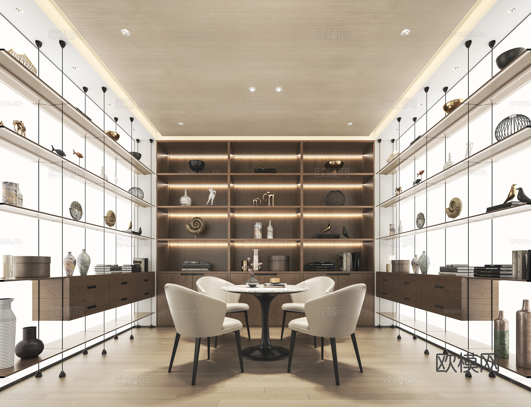 现代展柜展厅洽谈区办公室洽谈桌椅3d模型下载