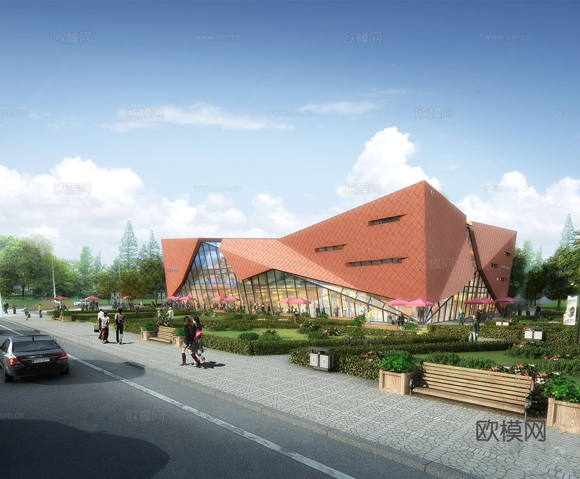 现代展览馆建筑 博物馆 建筑外观su模型