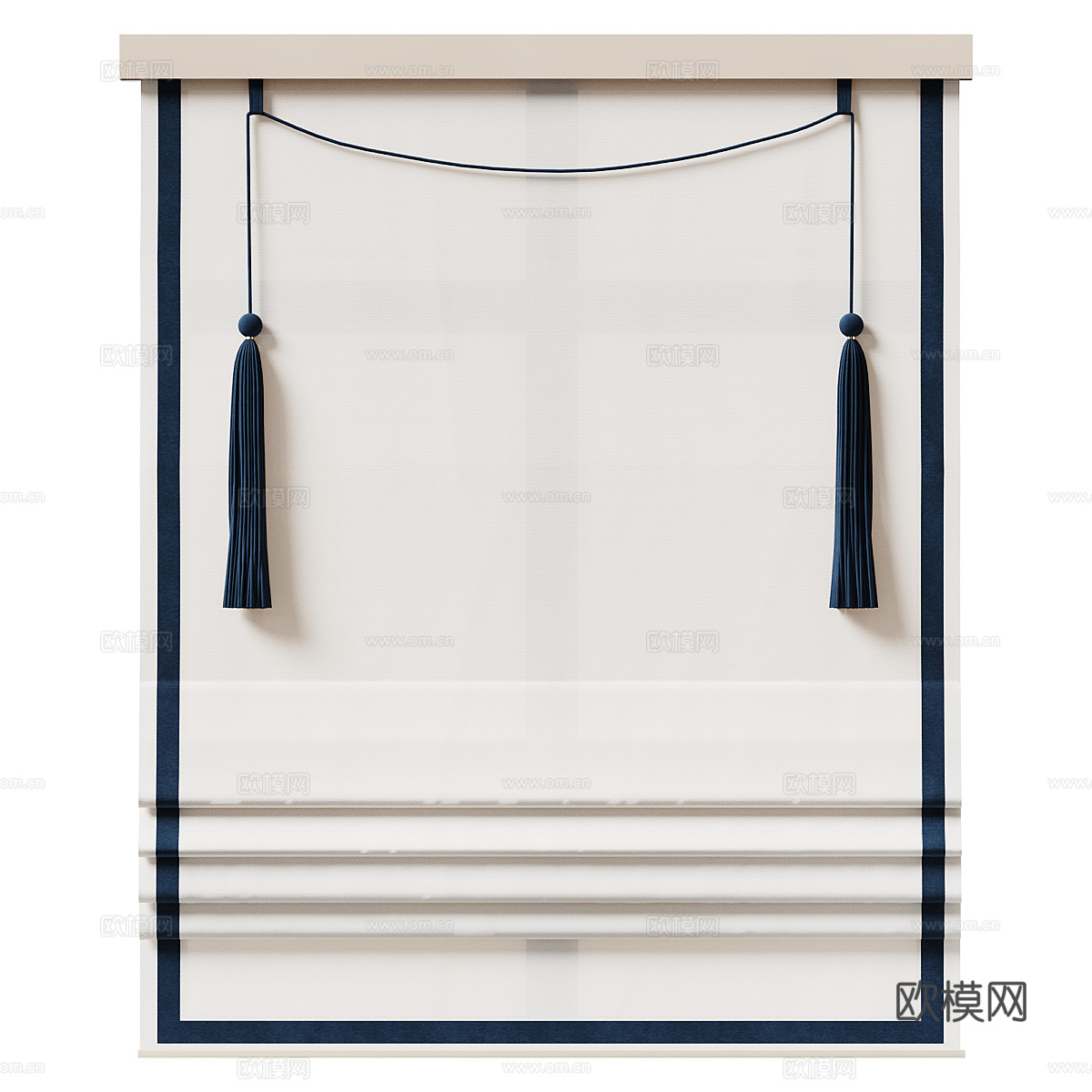 新中式流苏布艺罗马帘3d模型下载（渲染图2）