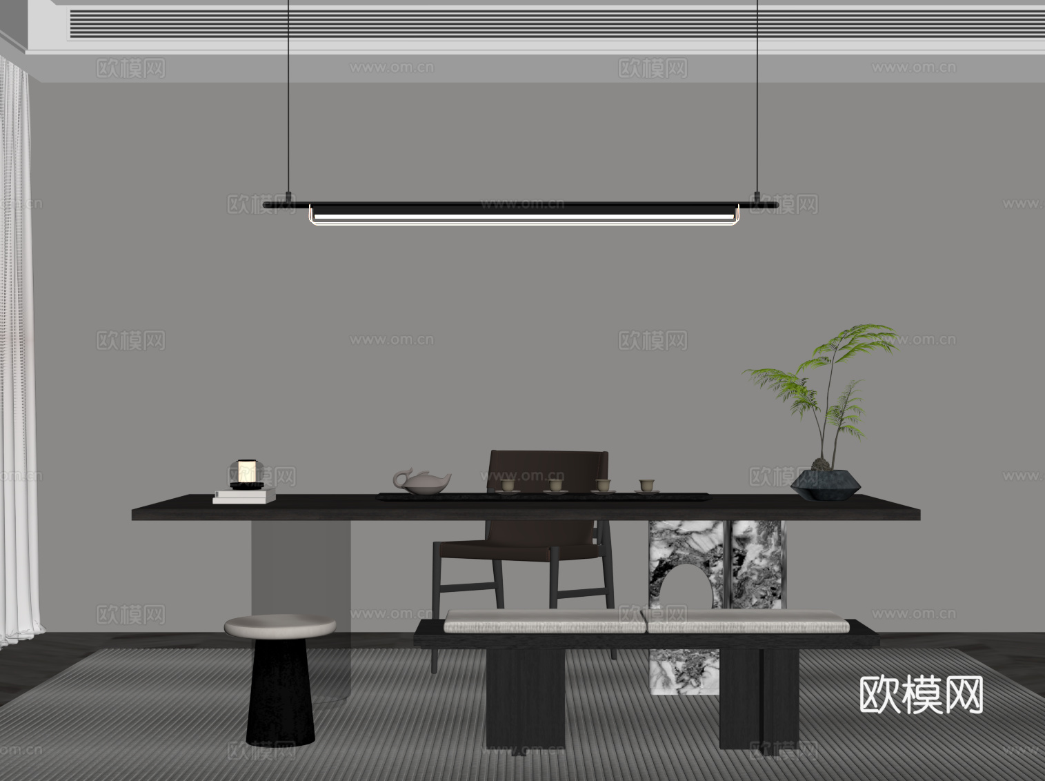 现代意式茶桌椅su模型