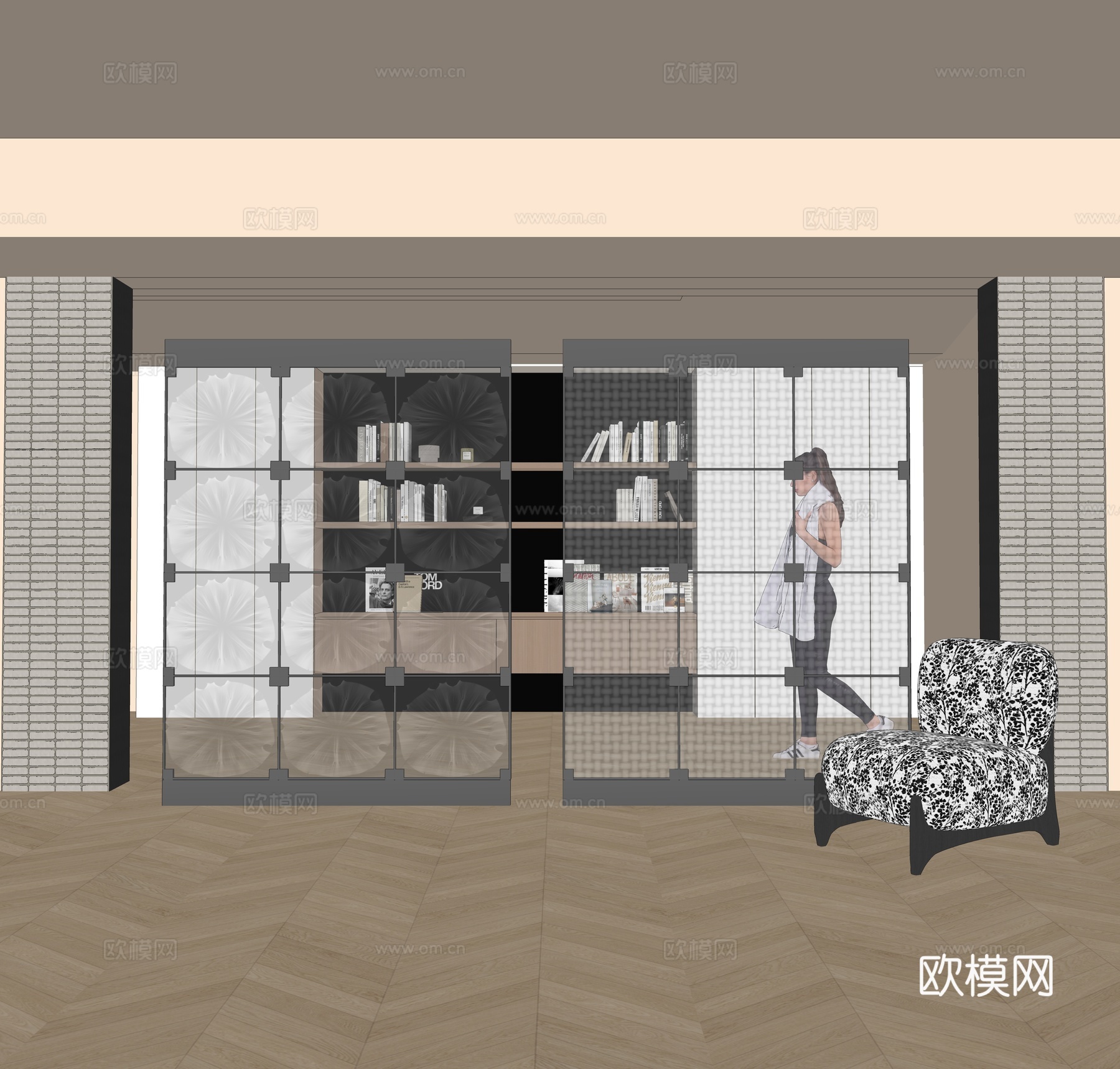 中古风屏风隔断 玄关隔断 卧室隔断 金属屏风 玻璃隔断 雕花su模型