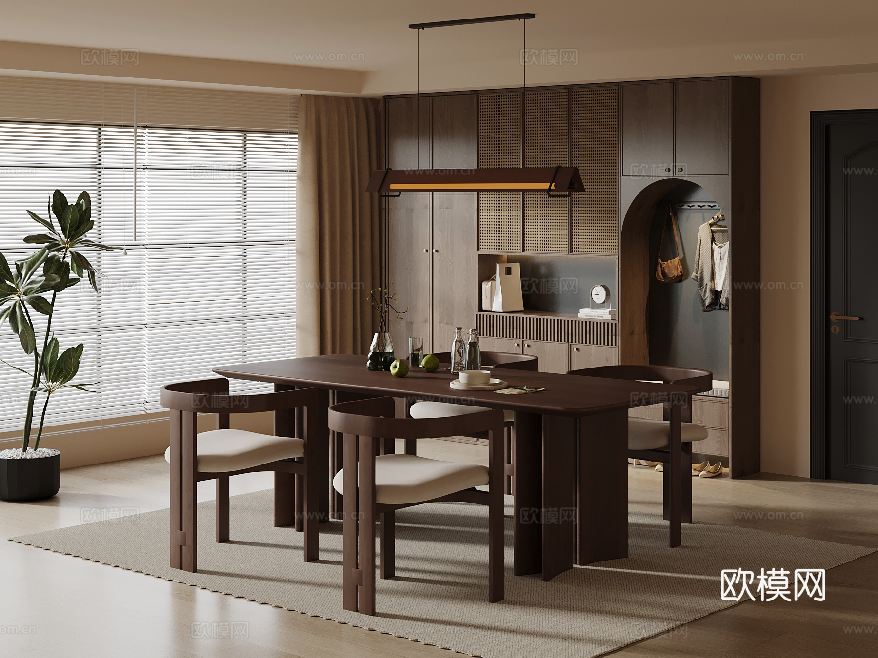 中古风餐厅 鞋柜 餐桌椅3d模型下载
