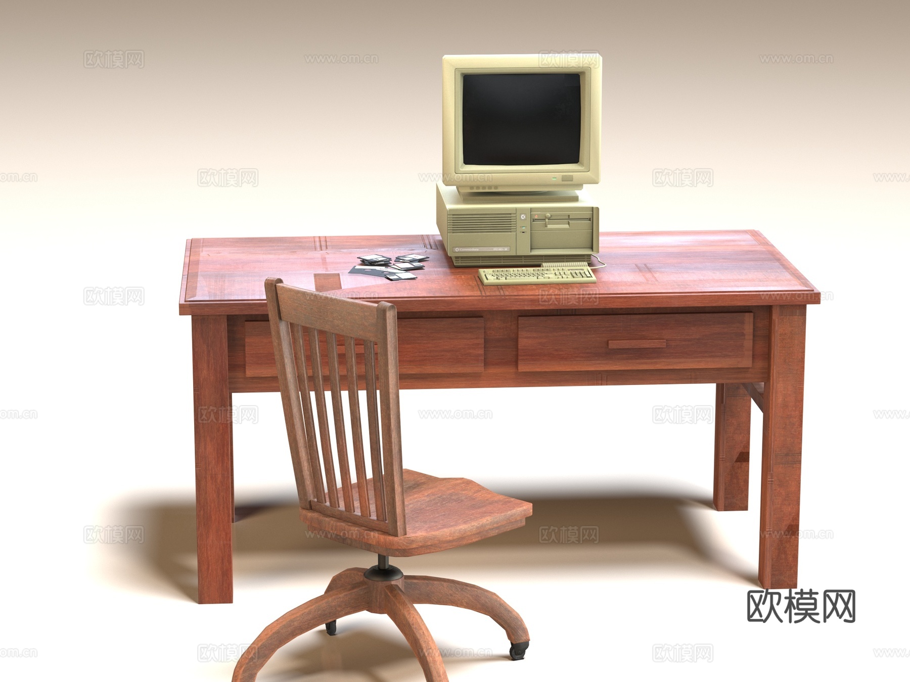 老式电脑  老式桌椅3d模型下载