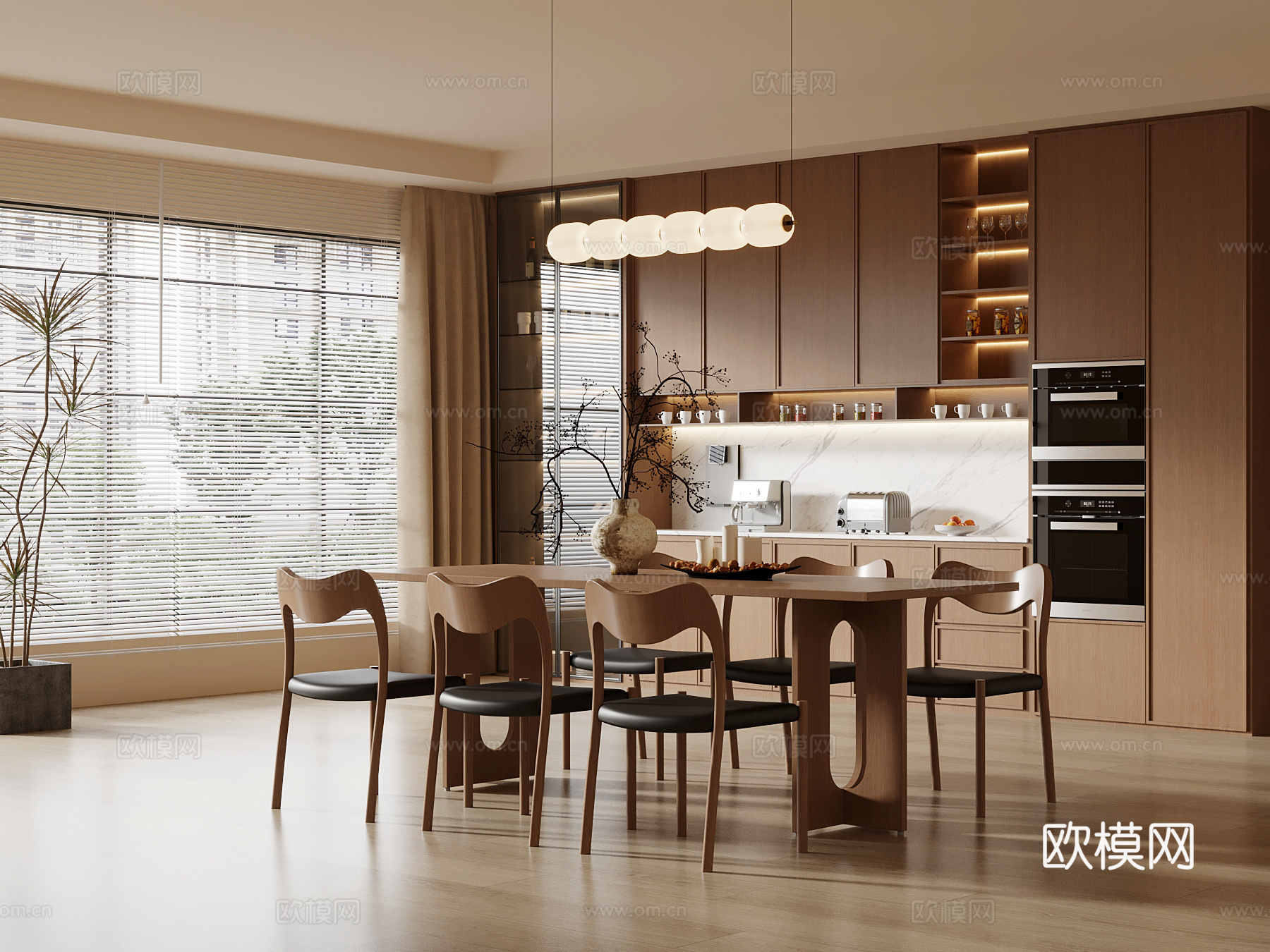 中古风餐厅 酒柜 餐桌椅su模型