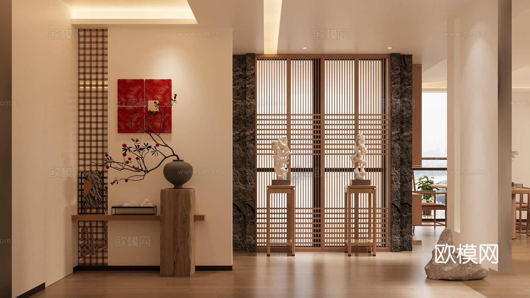 新中式茶室入口端景摆件3d模型下载