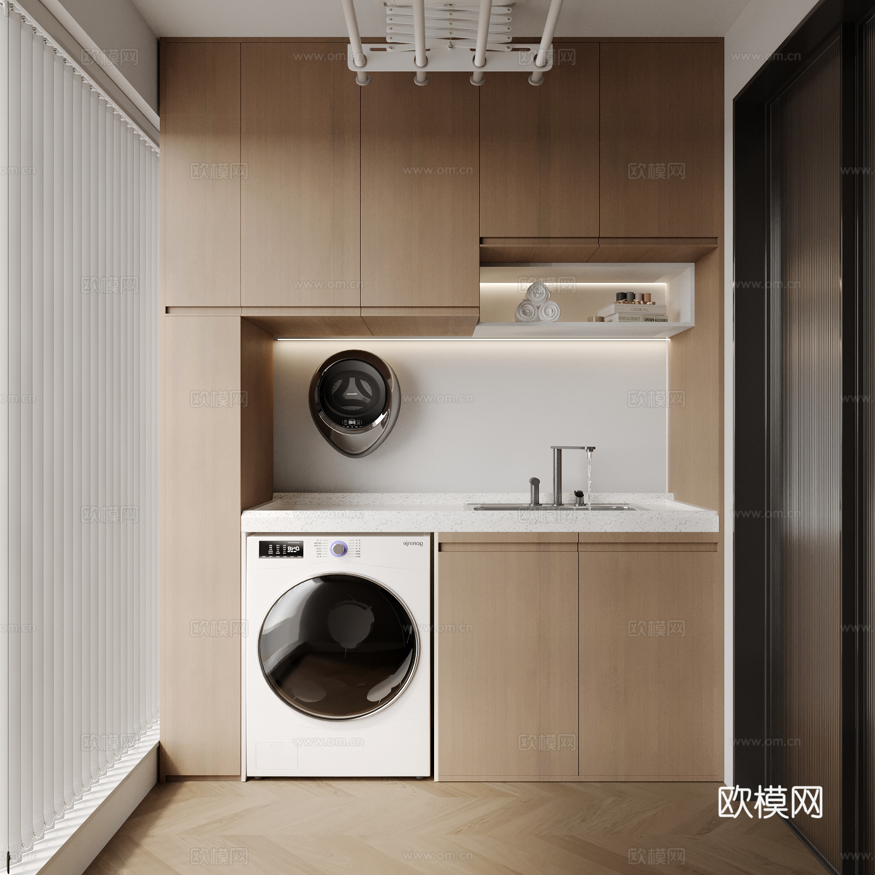 现代阳台 洗衣机柜su模型