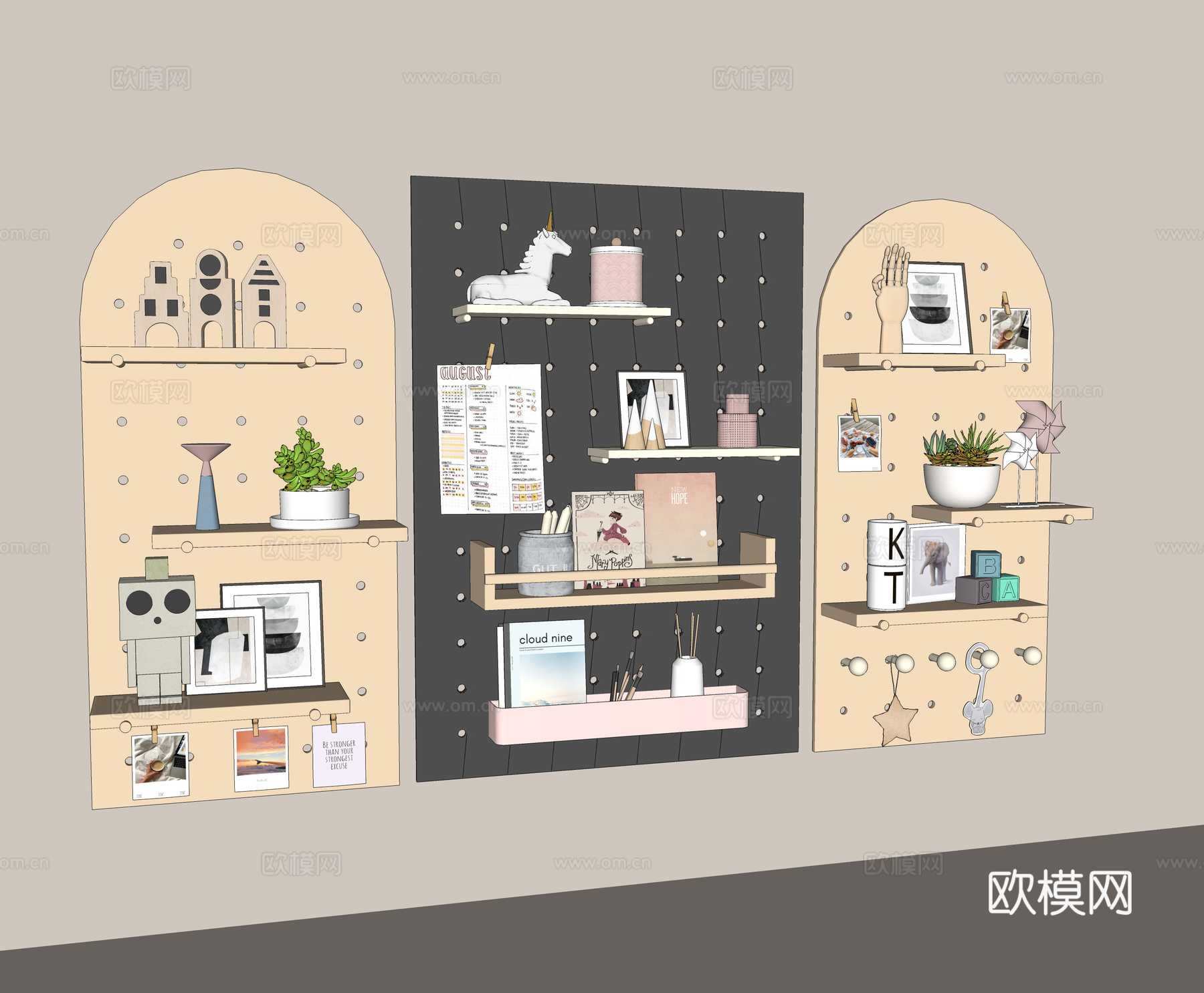 洞洞板 墙饰 照片墙 置物架su模型