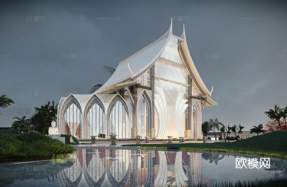 现代展览馆建筑 博物馆 建筑外观su模型