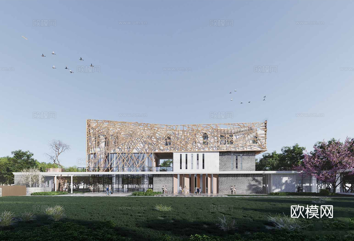 现代展览馆建筑 博物馆 建筑外观su模型