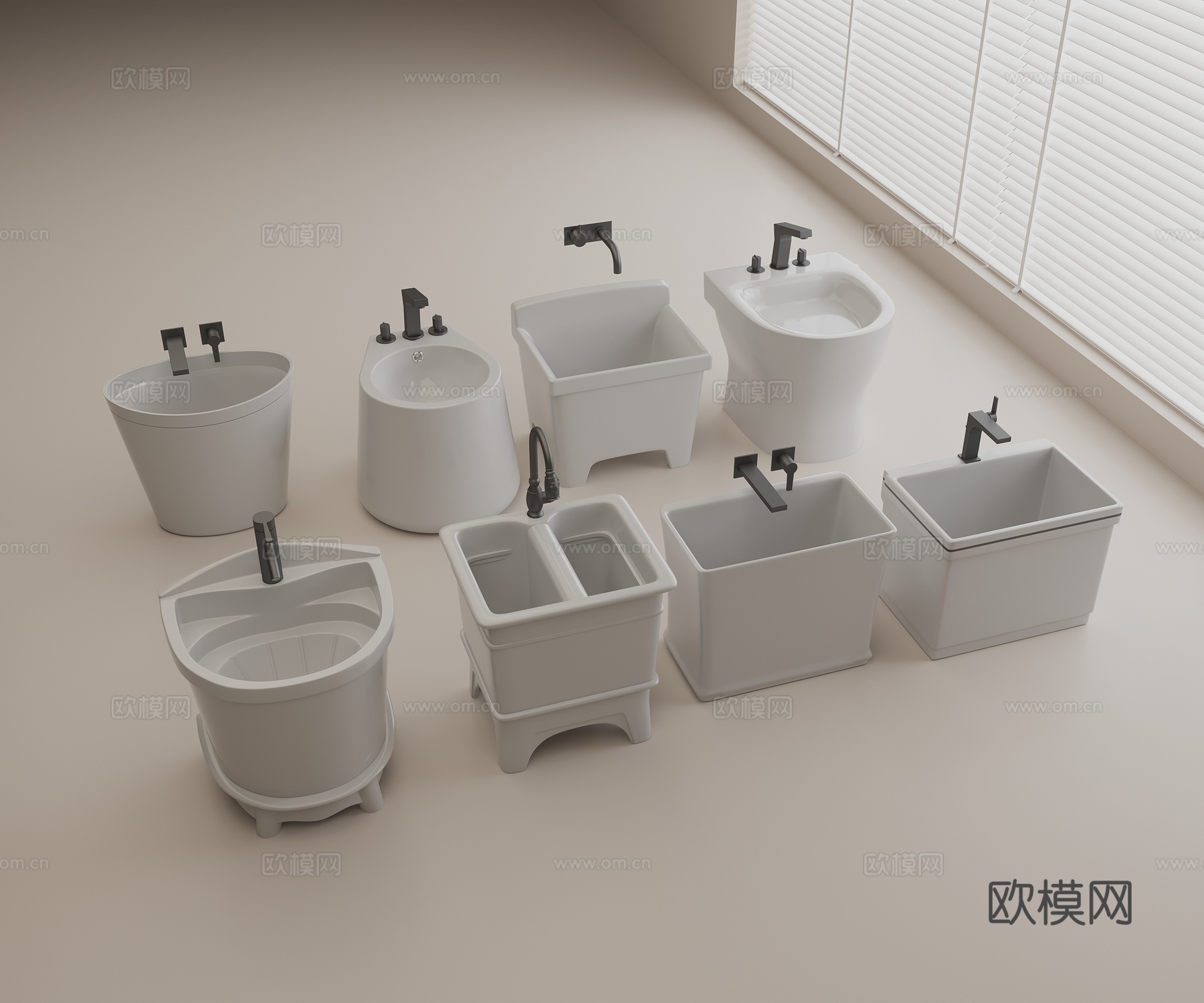 陶瓷拖把池 清洁水池 水龙头su模型
