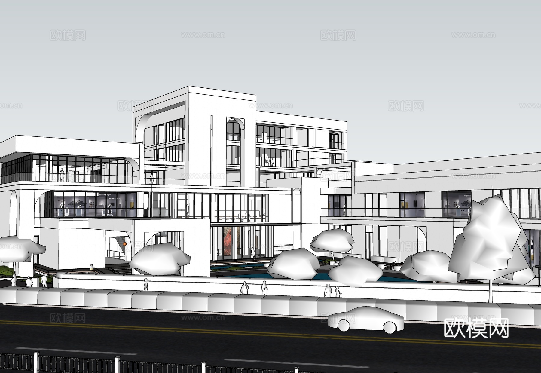 现代展览馆建筑 博物馆 建筑外观su模型