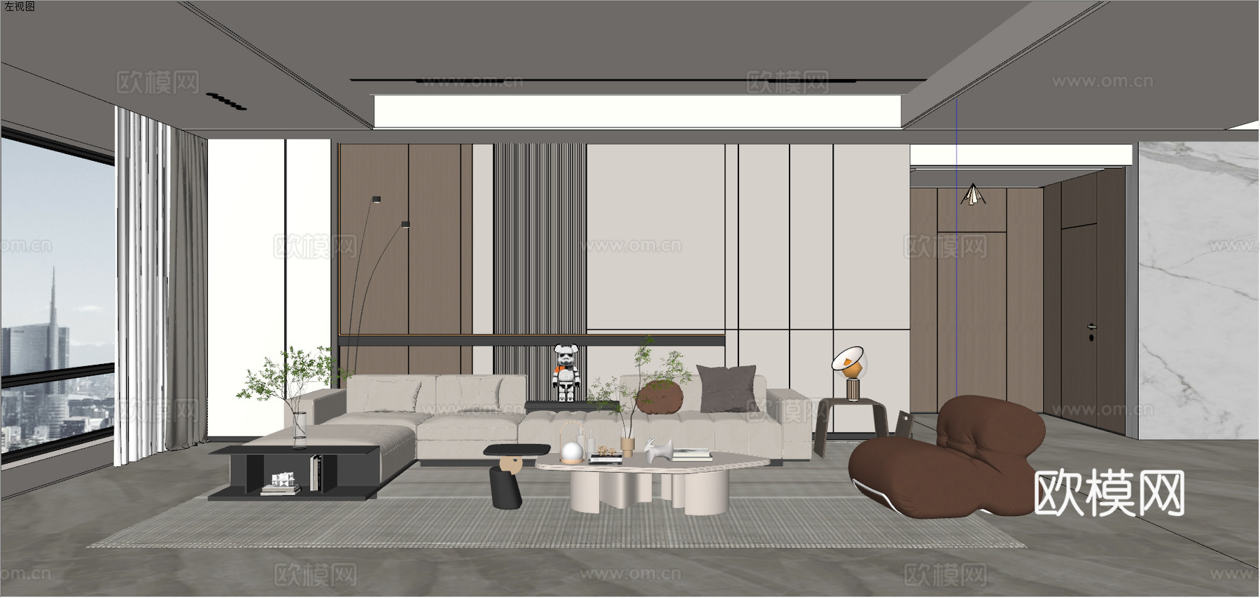 现代潮流客厅su模型