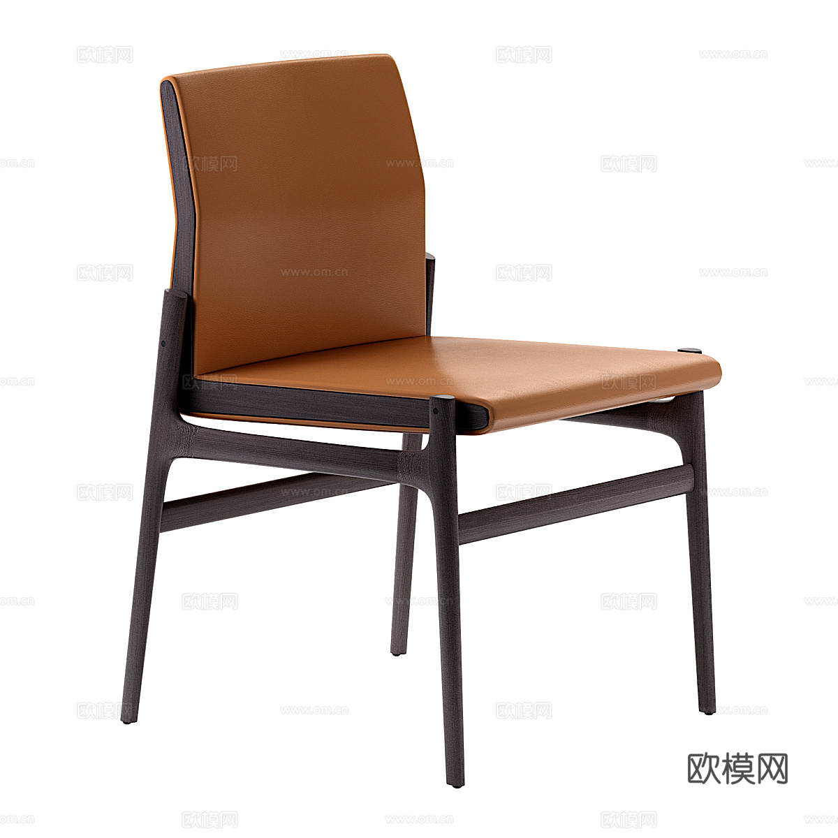 现代意式极简皮革木质布艺单椅3d模型下载（渲染图1）