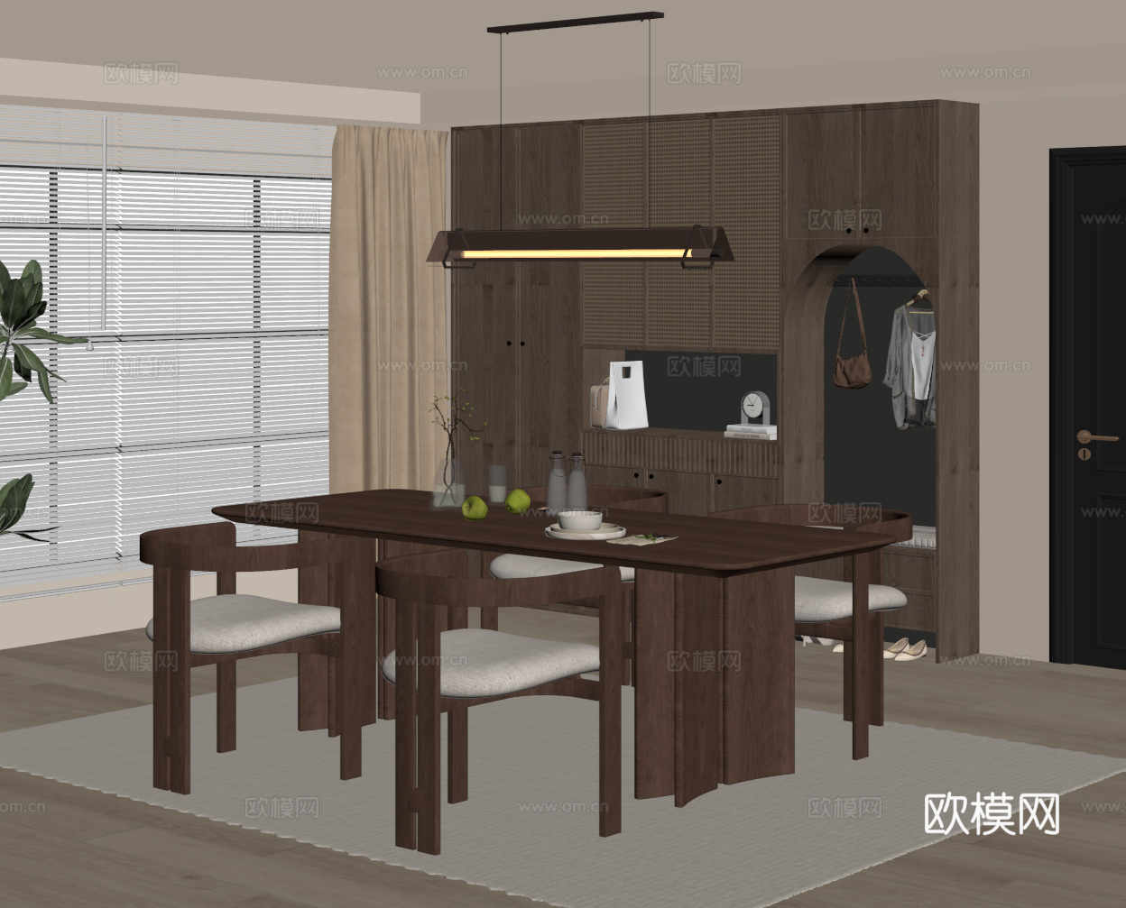 中古风餐厅 鞋柜 餐桌椅su模型