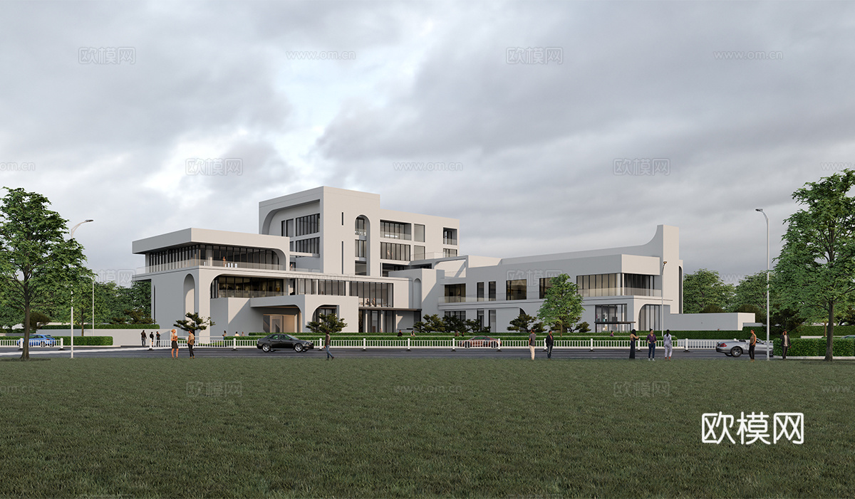 现代展览馆建筑 博物馆 建筑外观su模型