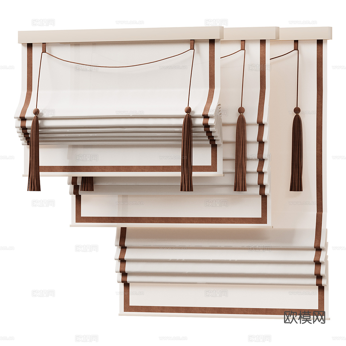 新中式流苏布艺罗马帘3d模型下载（渲染图3）