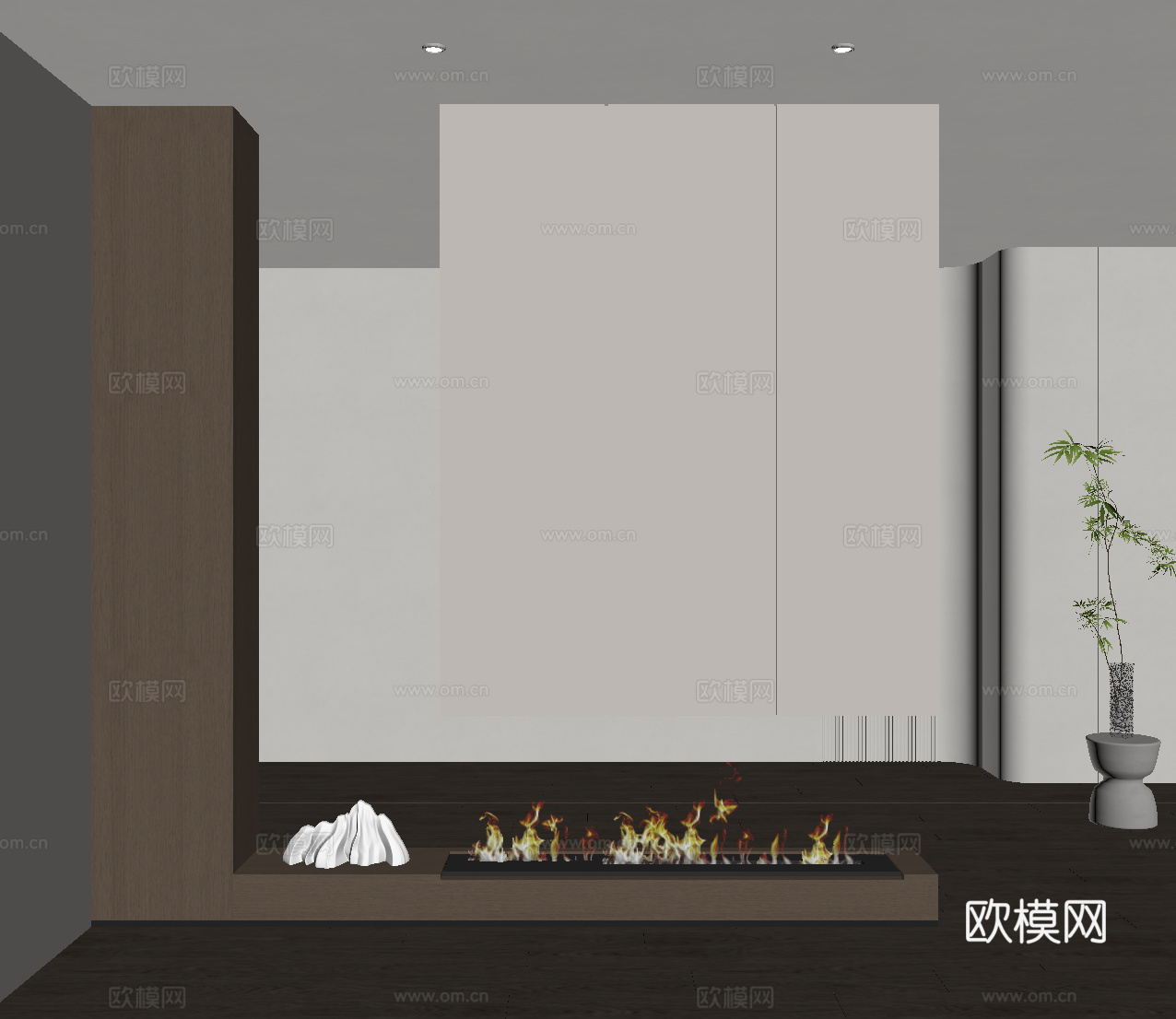 现代意式玄关 隔断 火炉 壁炉 鞋柜su模型