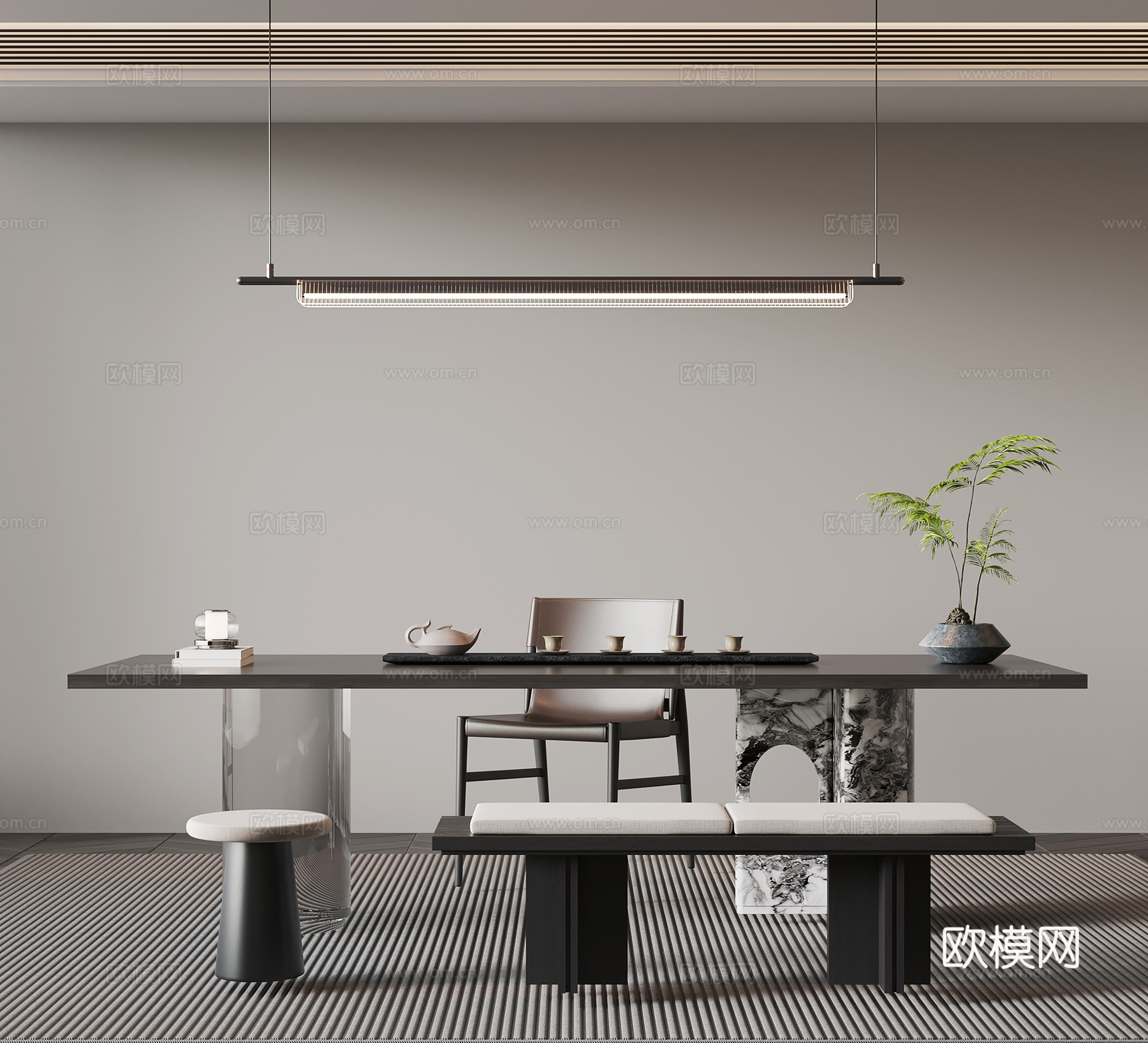 现代意式茶桌椅su模型