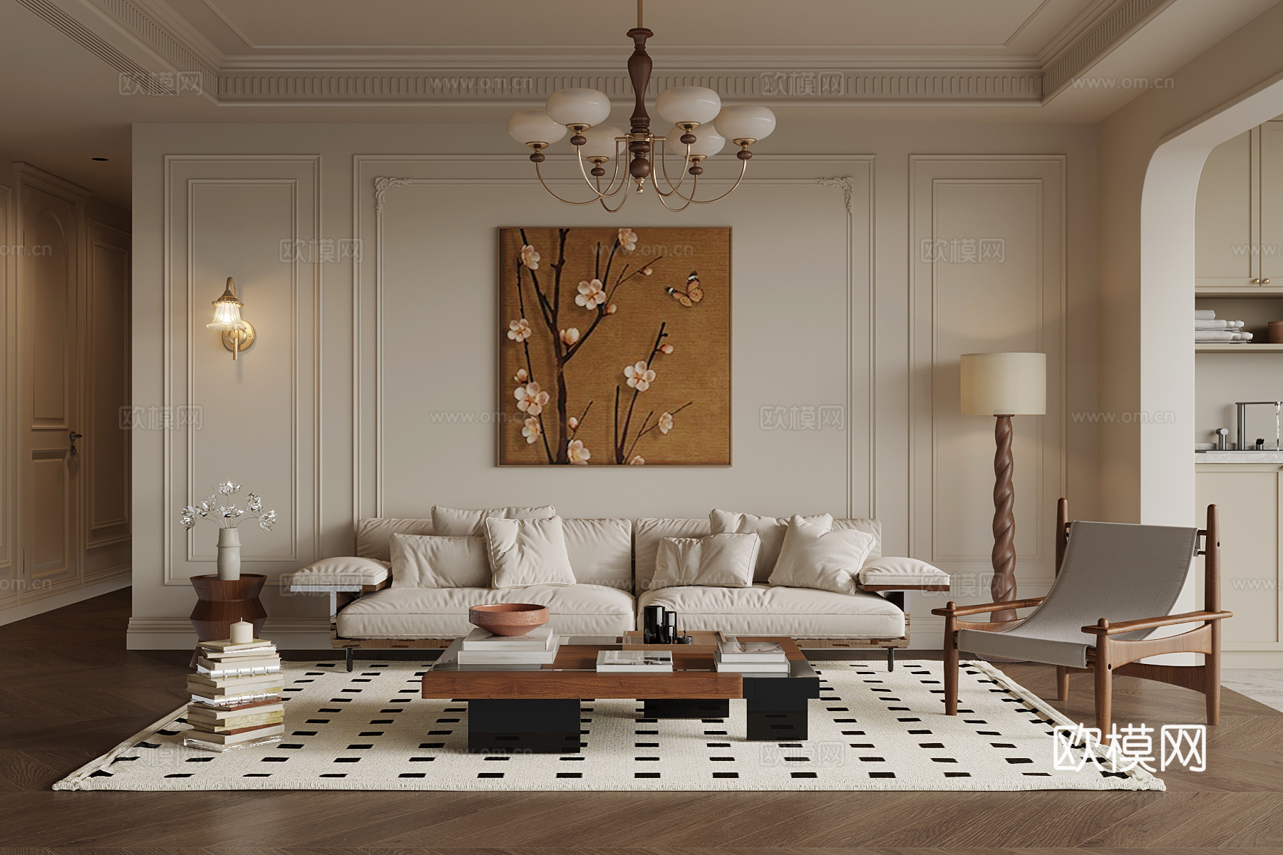 法式中古风沙发茶几组合3d模型下载