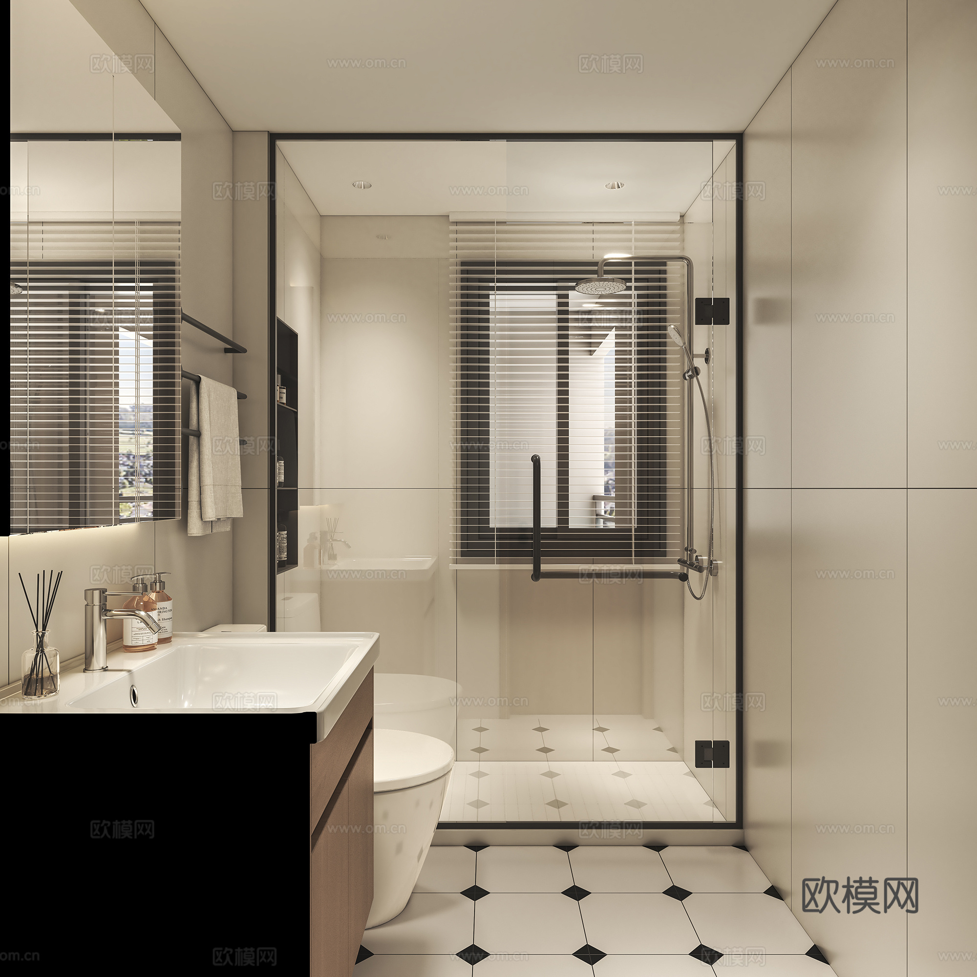 现代卫生间马桶洗手台淋浴房3d模型