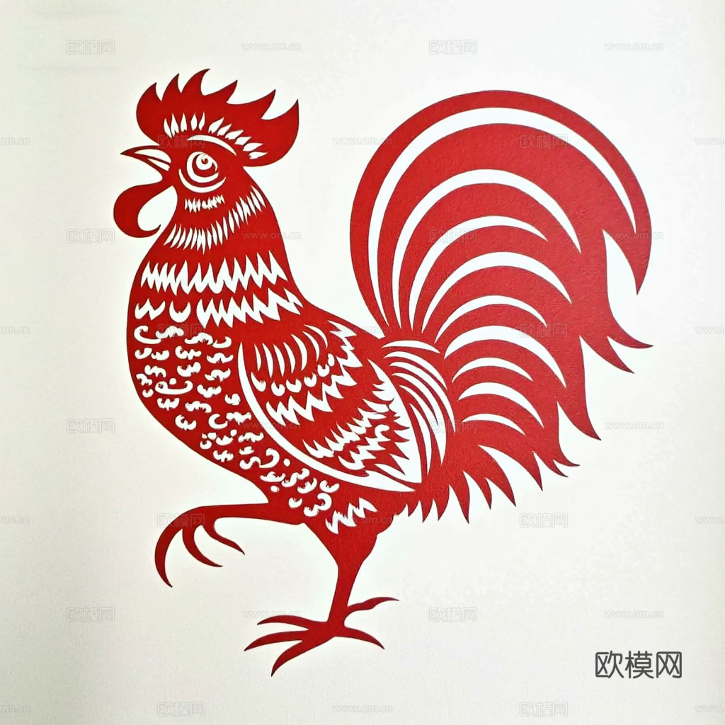 中式民俗大公鸡 剪纸画 窗花装饰画