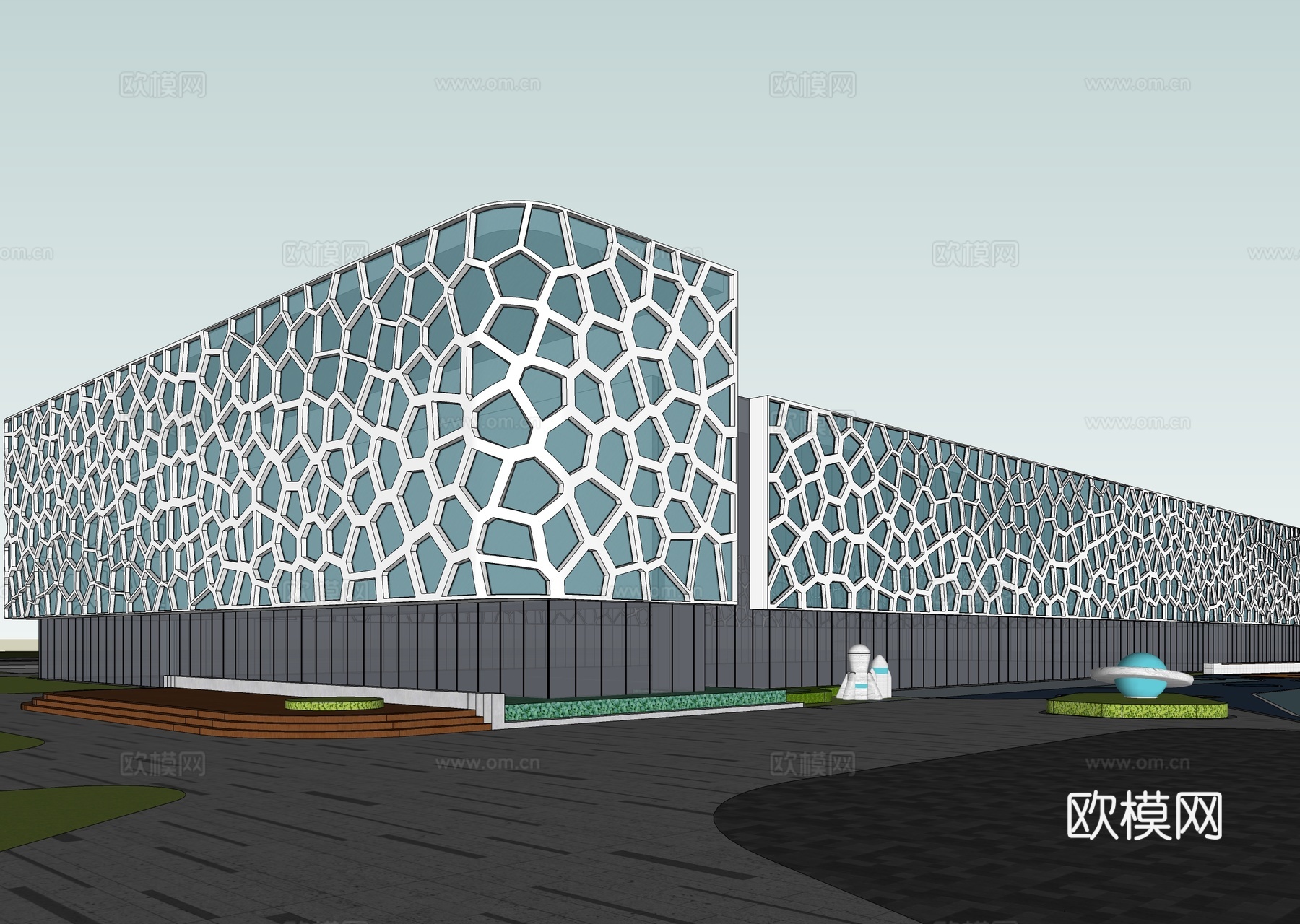 现代展览馆建筑 博览馆 建筑外观su模型