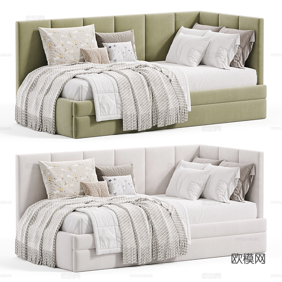 现代奶油风儿童布艺沙发床3d模型下载（渲染图4）