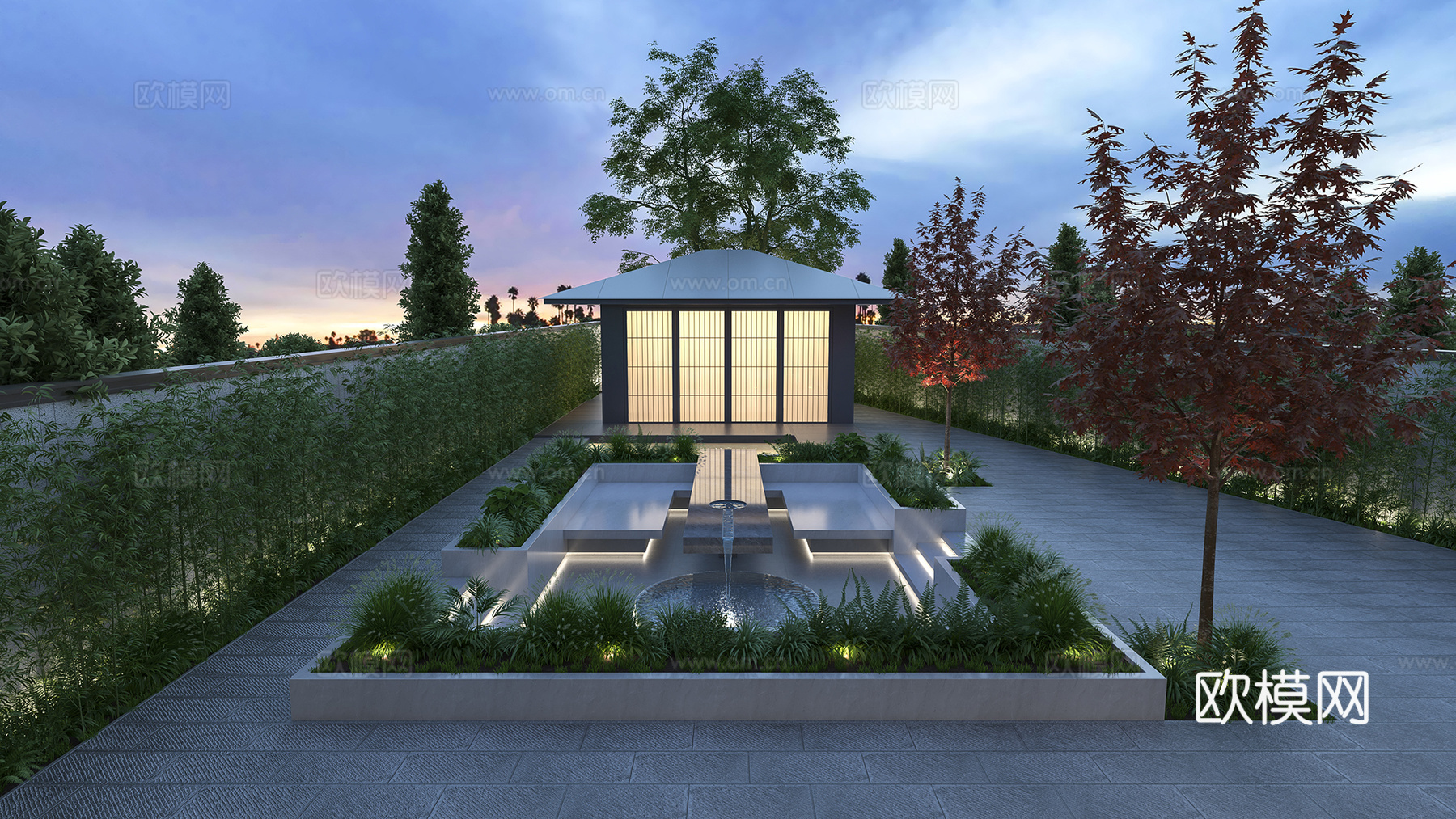 现代别墅庭院景观植物亭子3d模型下载