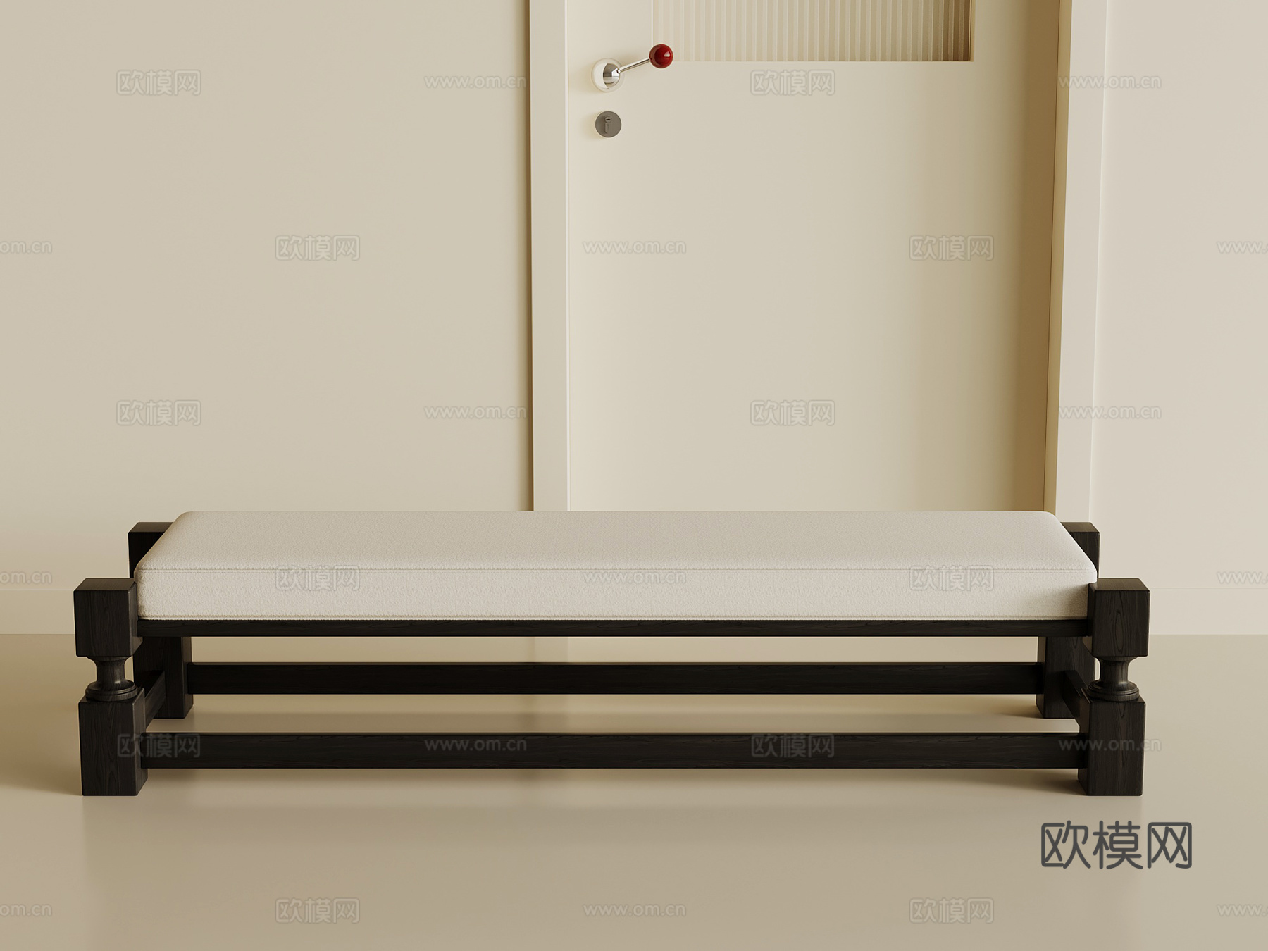 现代中古床尾凳  换鞋凳su模型