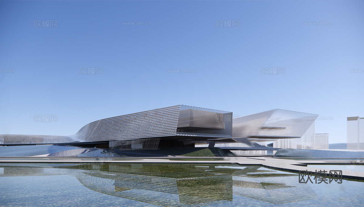 现代展览馆建筑 博物馆 建筑外观su模型