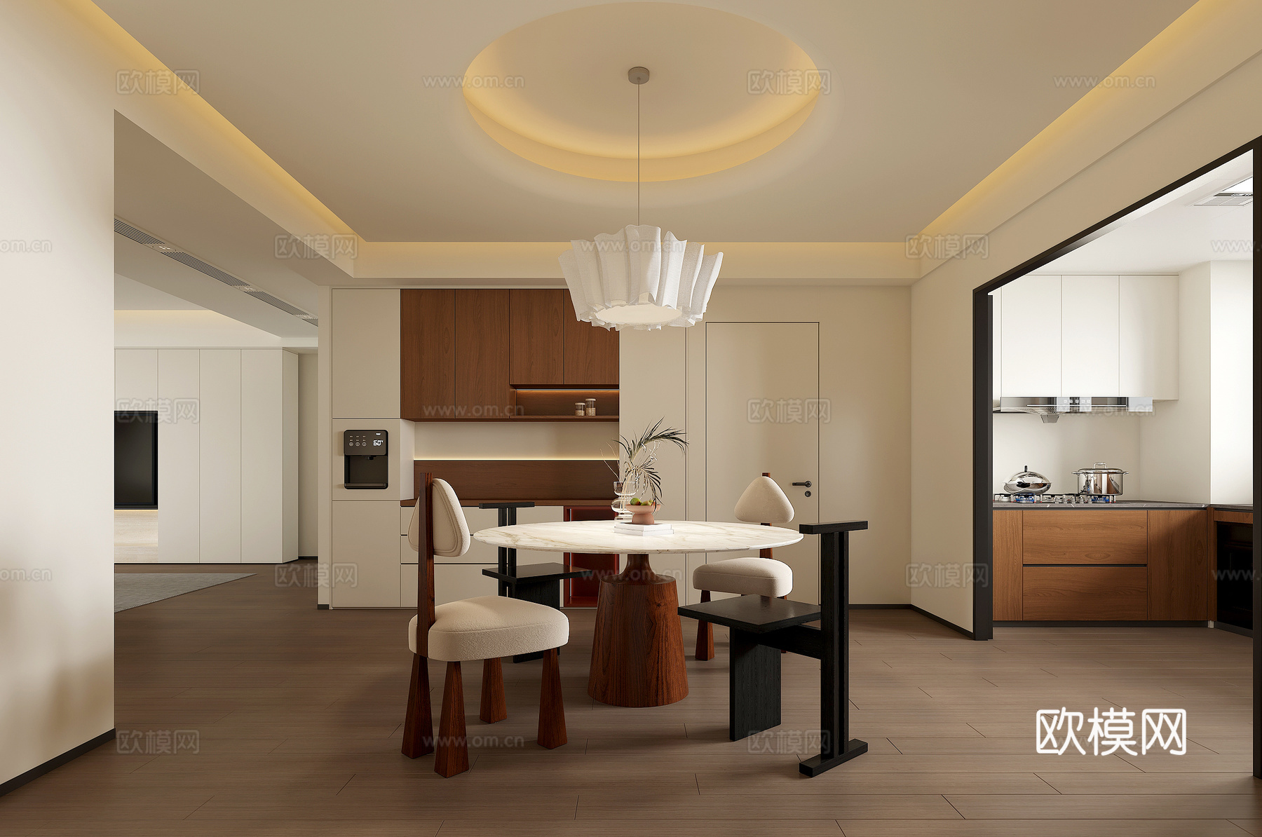 现代中古风客餐厅su模型