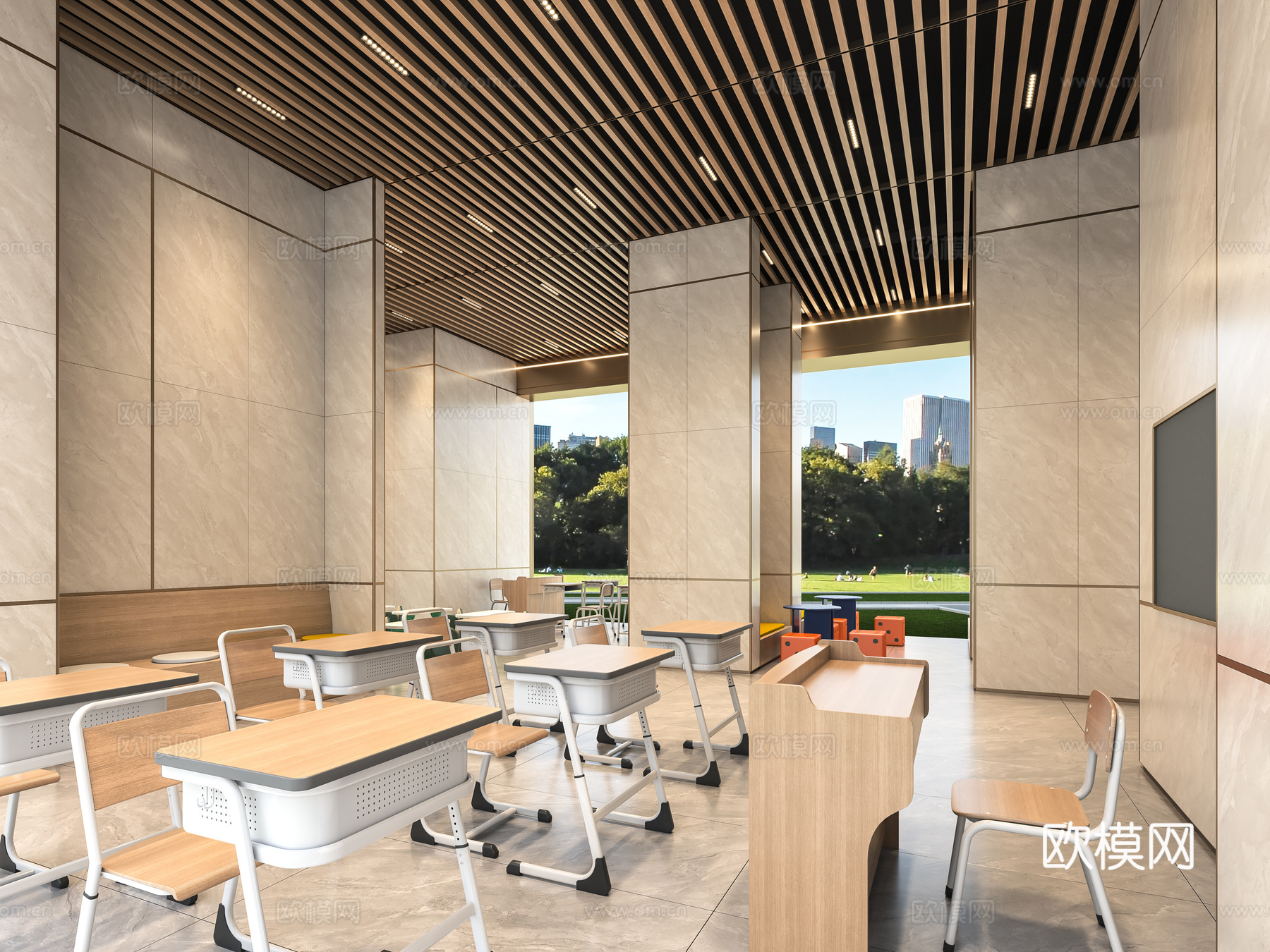 架空层儿童娱乐区课桌椅3d模型下载（渲染图2）