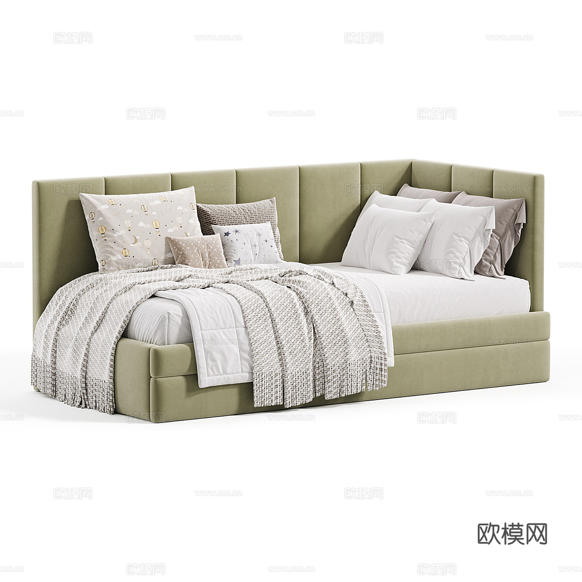 现代奶油风儿童布艺沙发床3d模型下载（渲染图2）