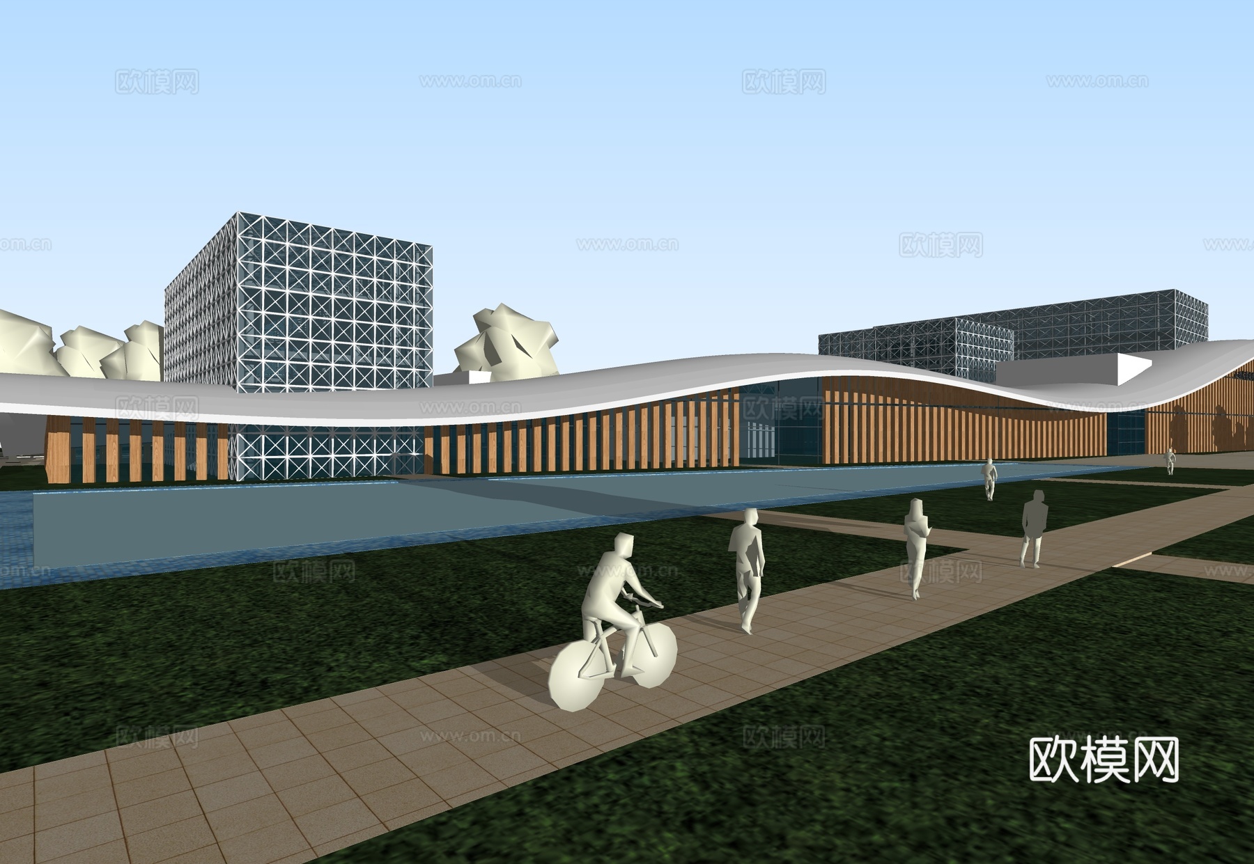 现代展览馆建筑 文化活动中心su模型
