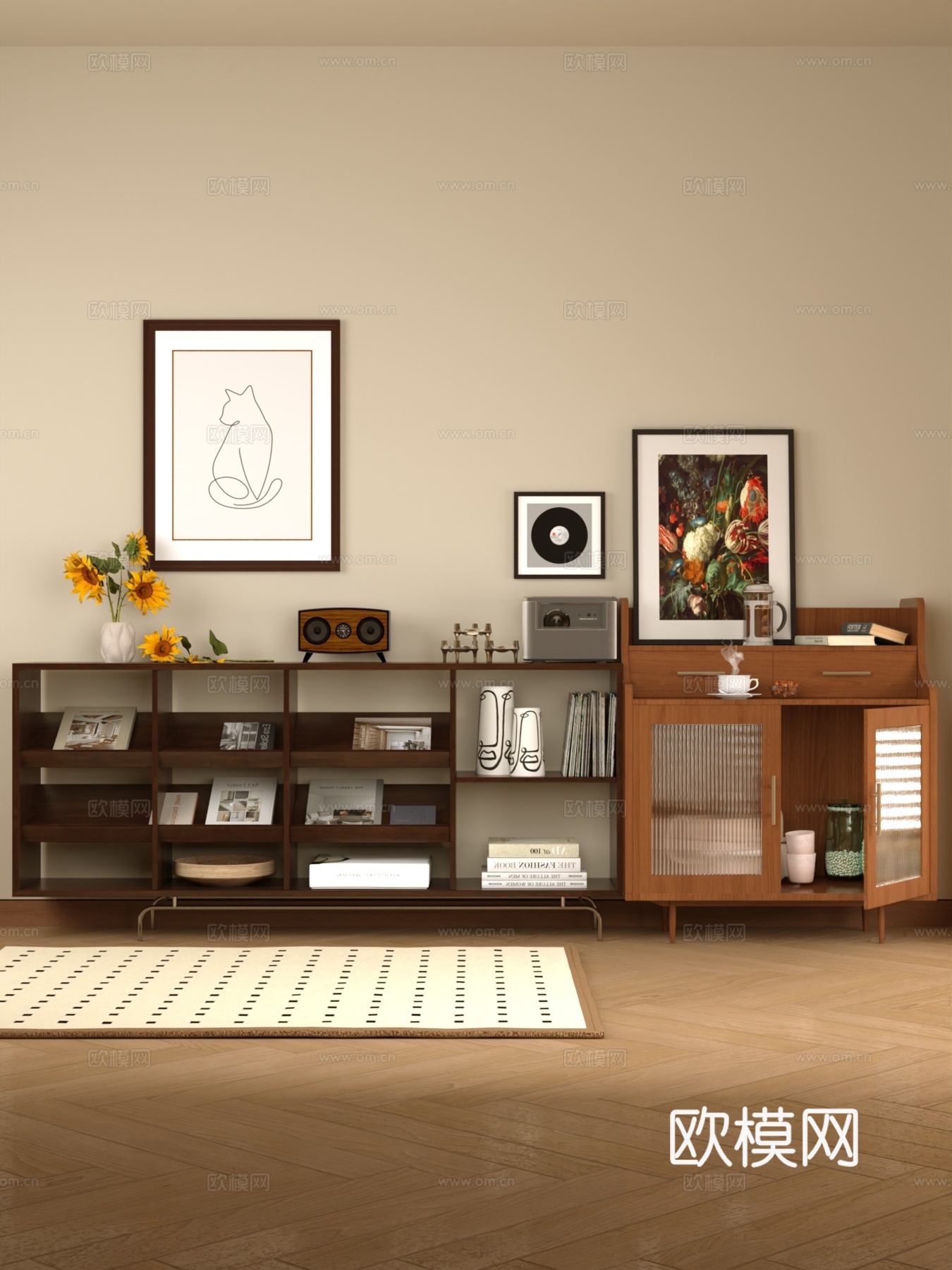 法式复古斗柜3d模型下载（渲染图2）